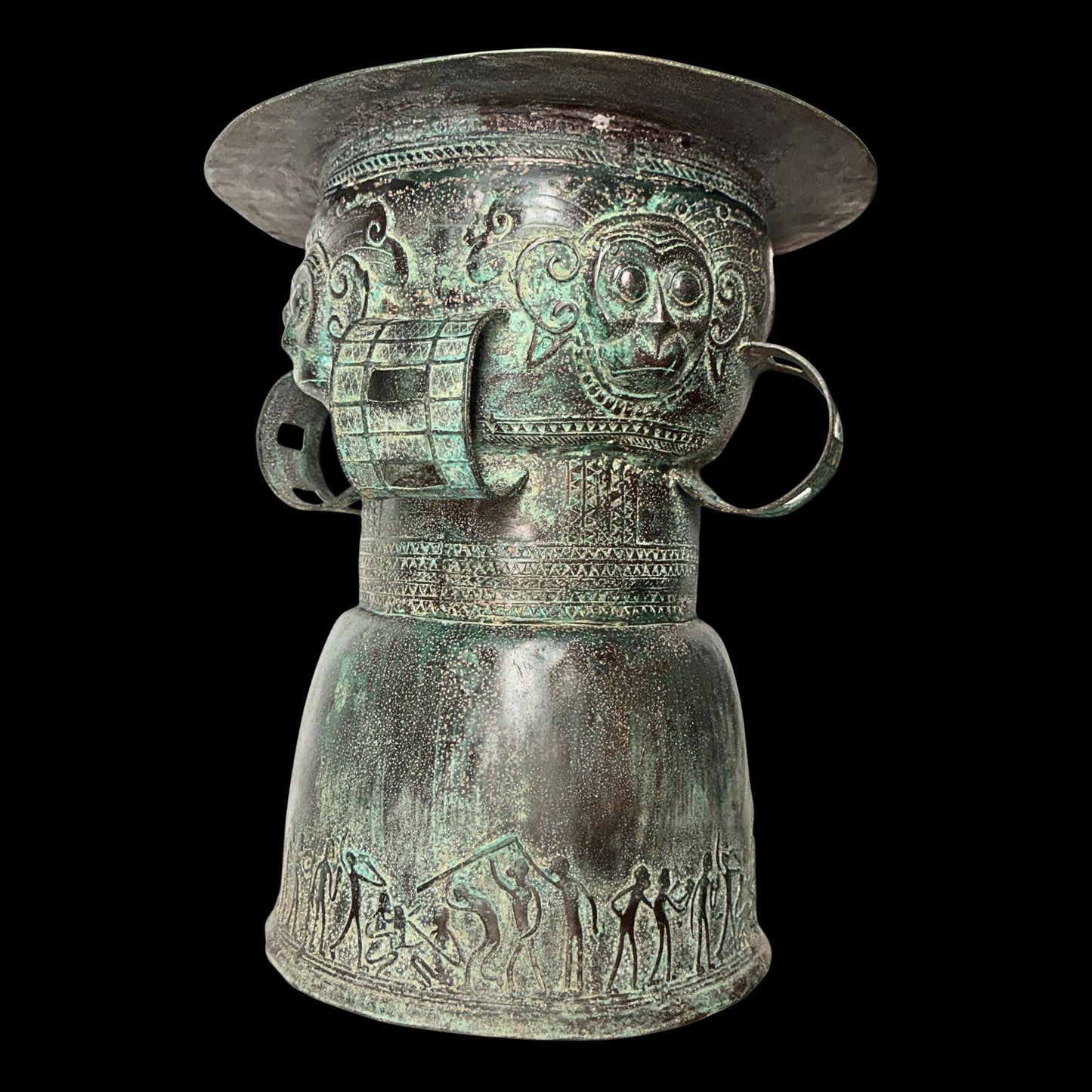 Vintage Balinese Bronze Rain Drum:  Garden Sculpture Side Table Indonesian Ethnographic Art