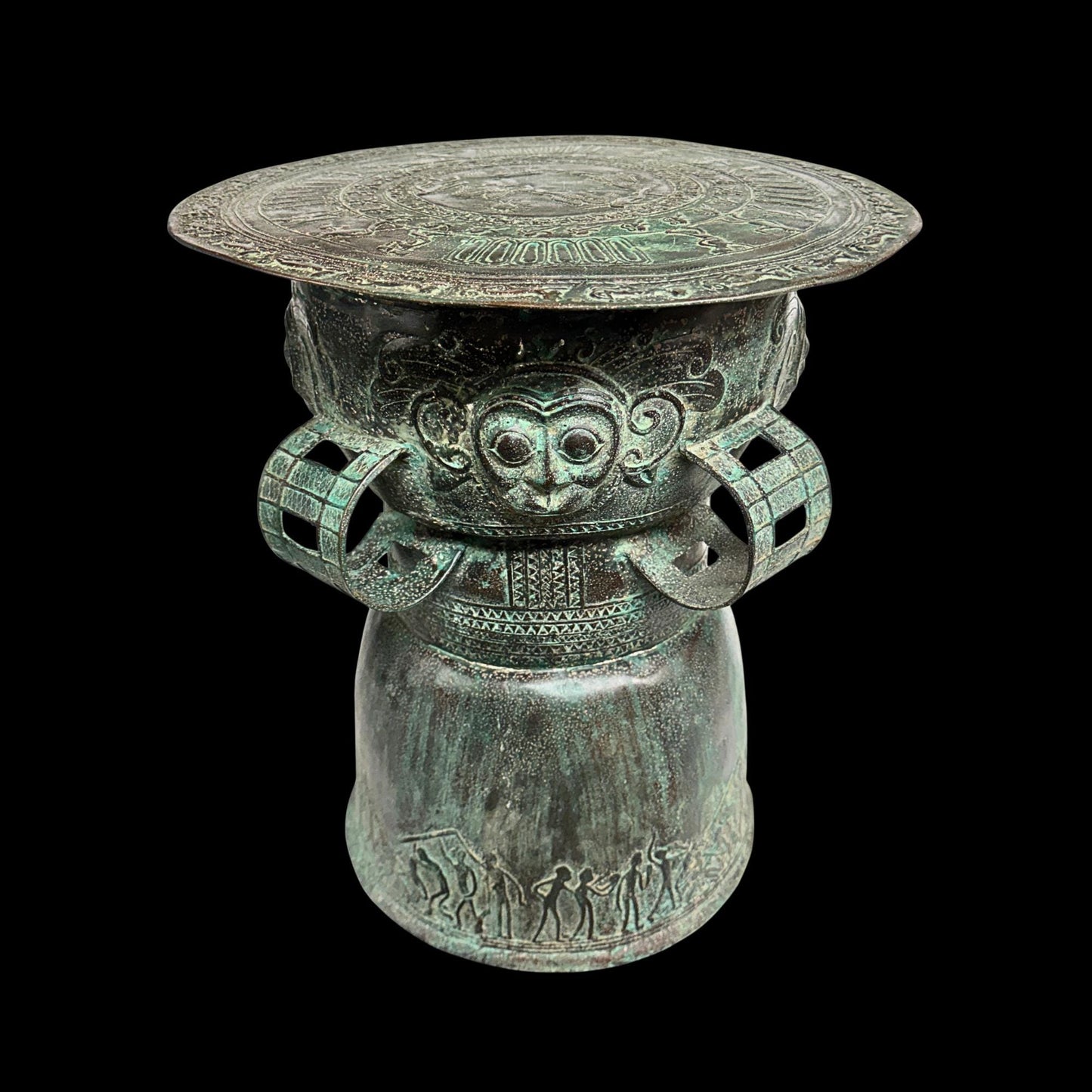 Vintage Balinese Bronze Rain Drum:  Garden Sculpture Side Table Indonesian Ethnographic Art