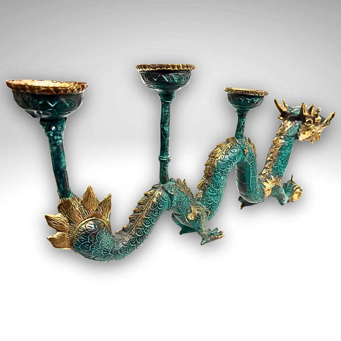 Cosmic Dragon Naga Pearl Bronze Candelabra Statue Candle holder