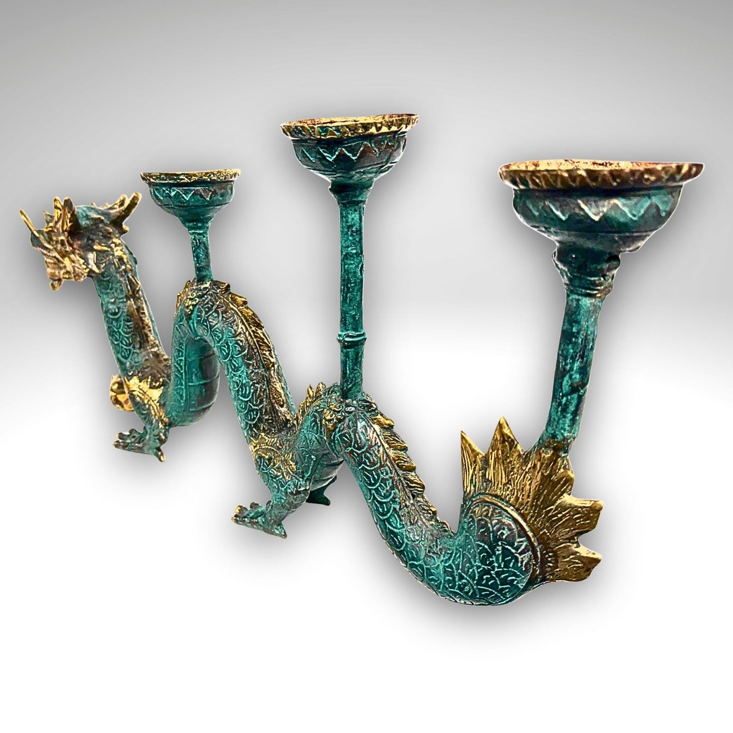 Cosmic Dragon Naga Pearl Bronze Candelabra Statue Candle holder