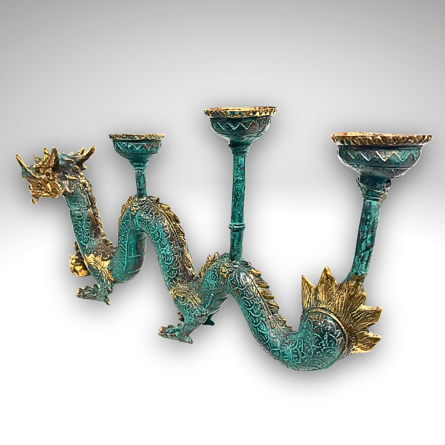 Cosmic Dragon Naga Pearl Bronze Candelabra Statue Candle holder