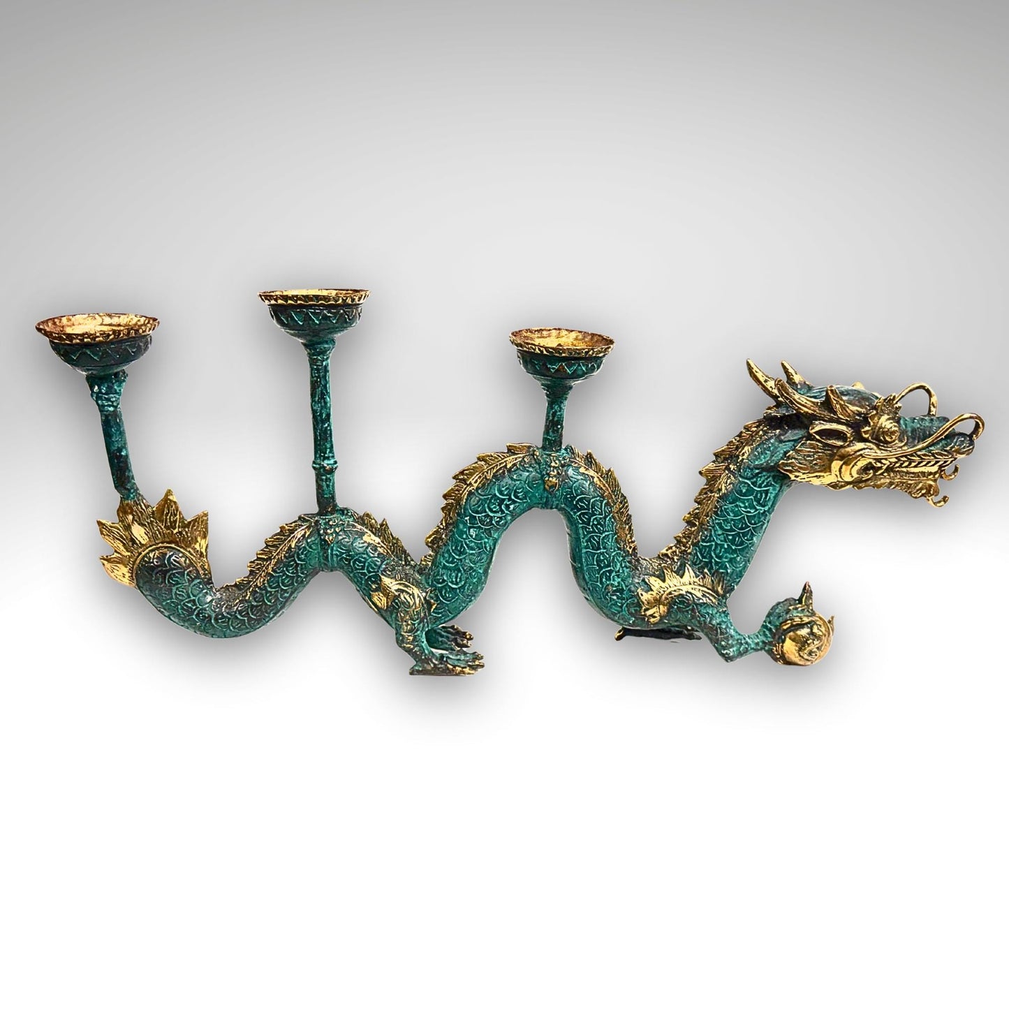 Cosmic Dragon Naga Pearl Bronze Candelabra Statue Candle holder