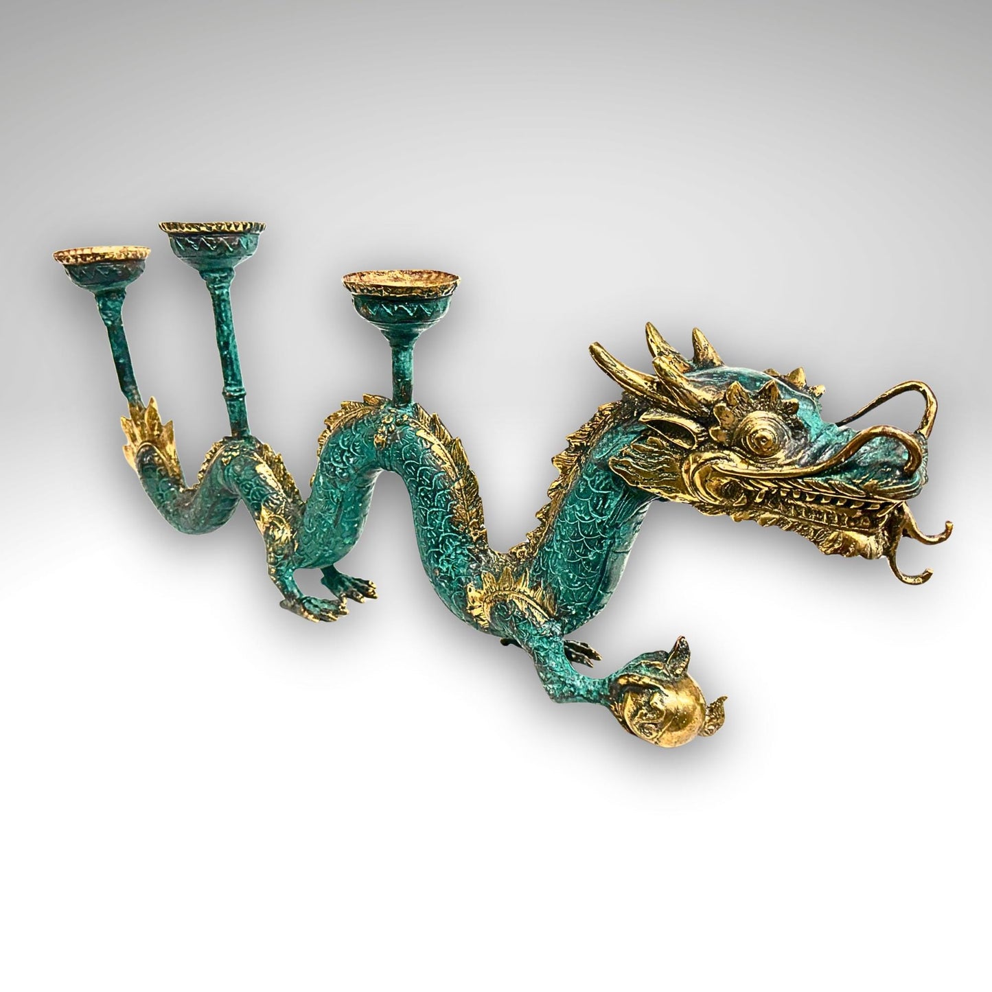 Cosmic Dragon Naga Pearl Bronze Candelabra Statue Candle holder