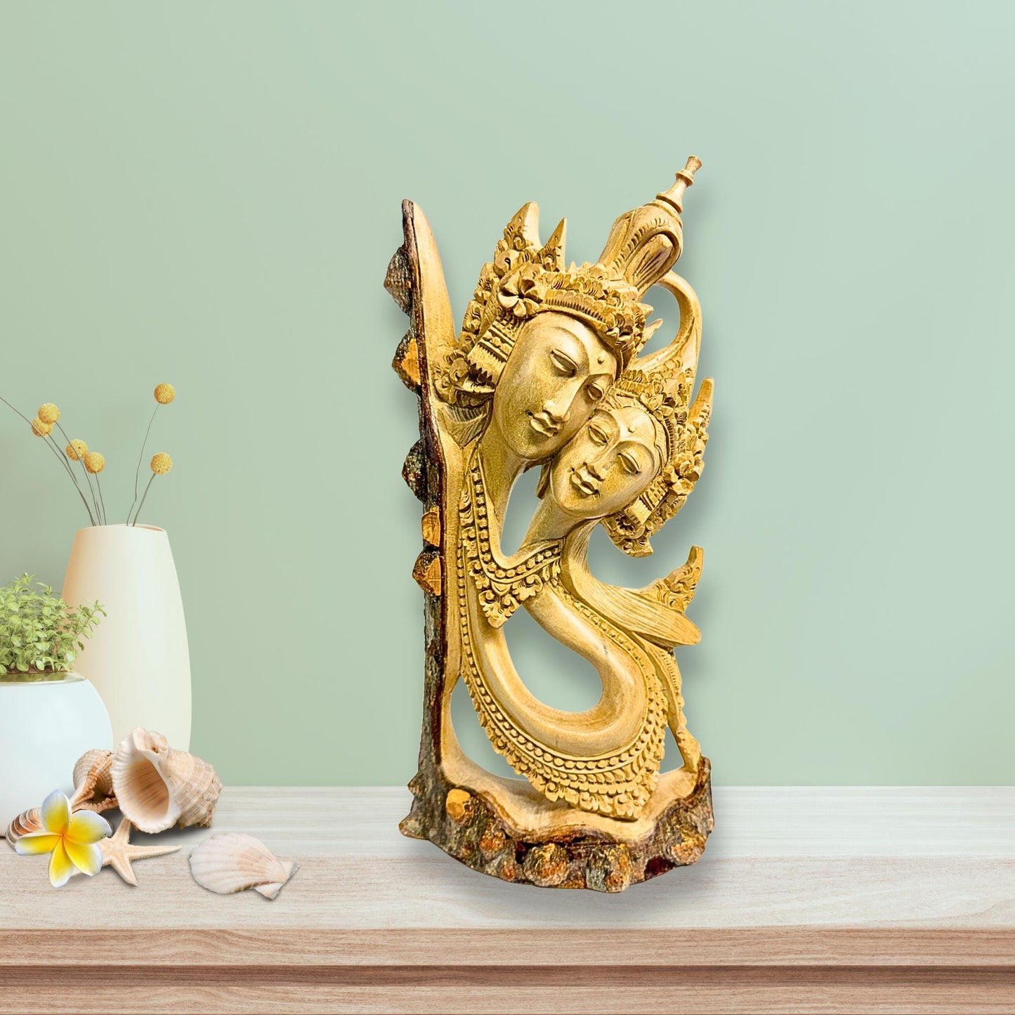 Balinese Rama Sita Lovers Statue Hand Carved Wood carving Sculpture Bali Art