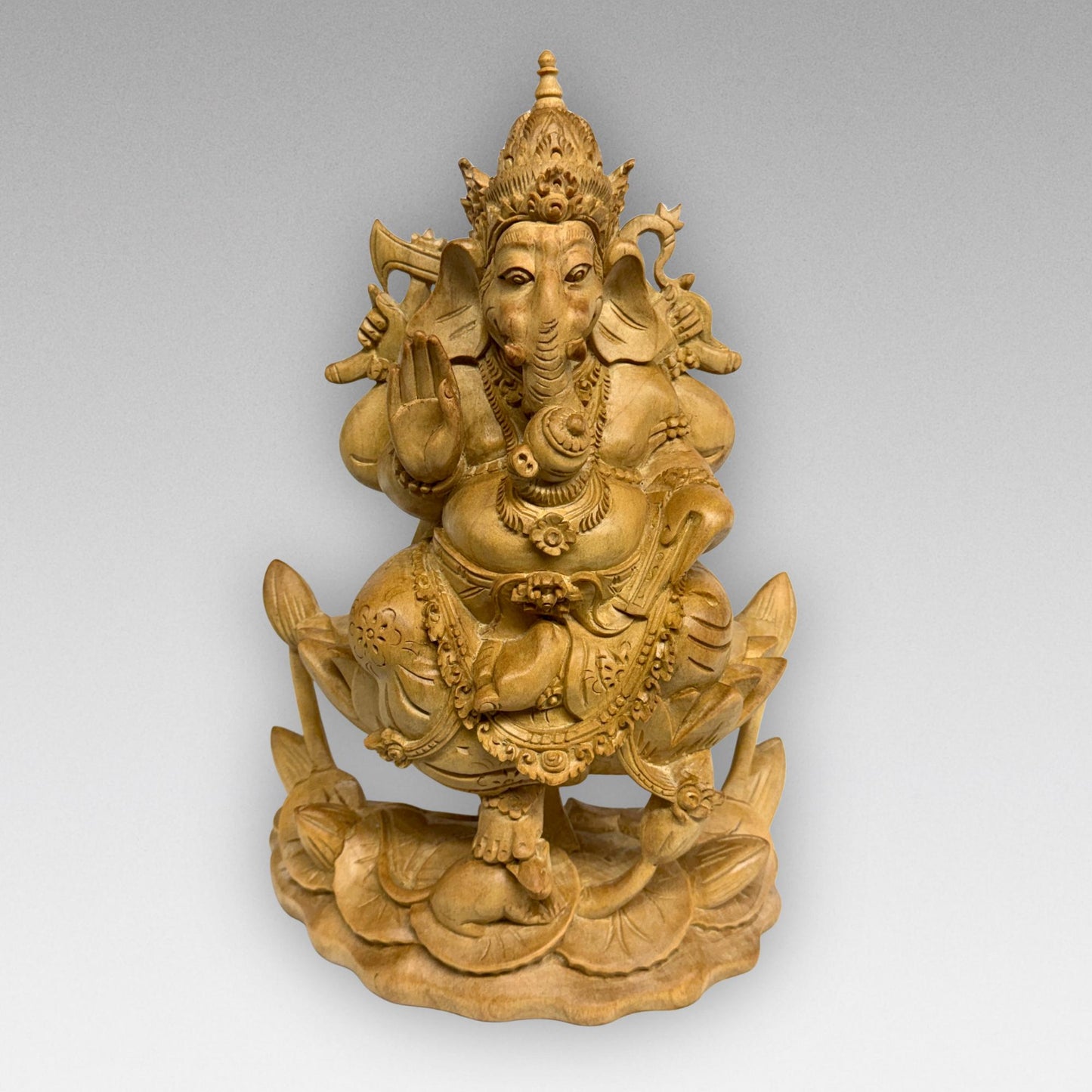 Hand Carved Wood Ganapati Ganesha Statue: Remover of Obstacles, Balinese Hindu Art