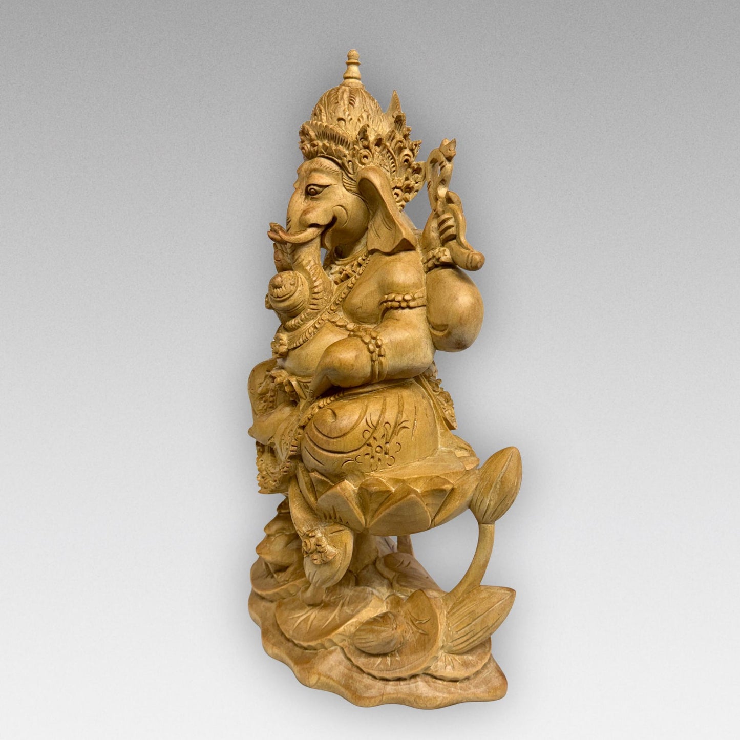Hand Carved Wood Ganapati Ganesha Statue: Remover of Obstacles, Balinese Hindu Art