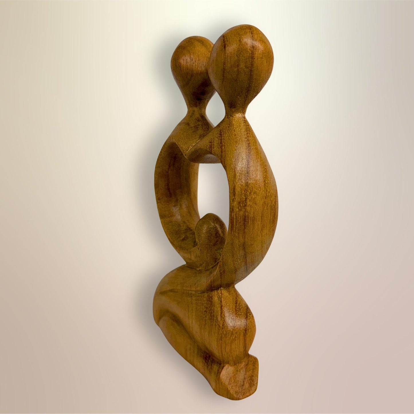 Balinese Abstract Heart Loving Couple Sculpture - Hand Carved Wood Statue Bali art