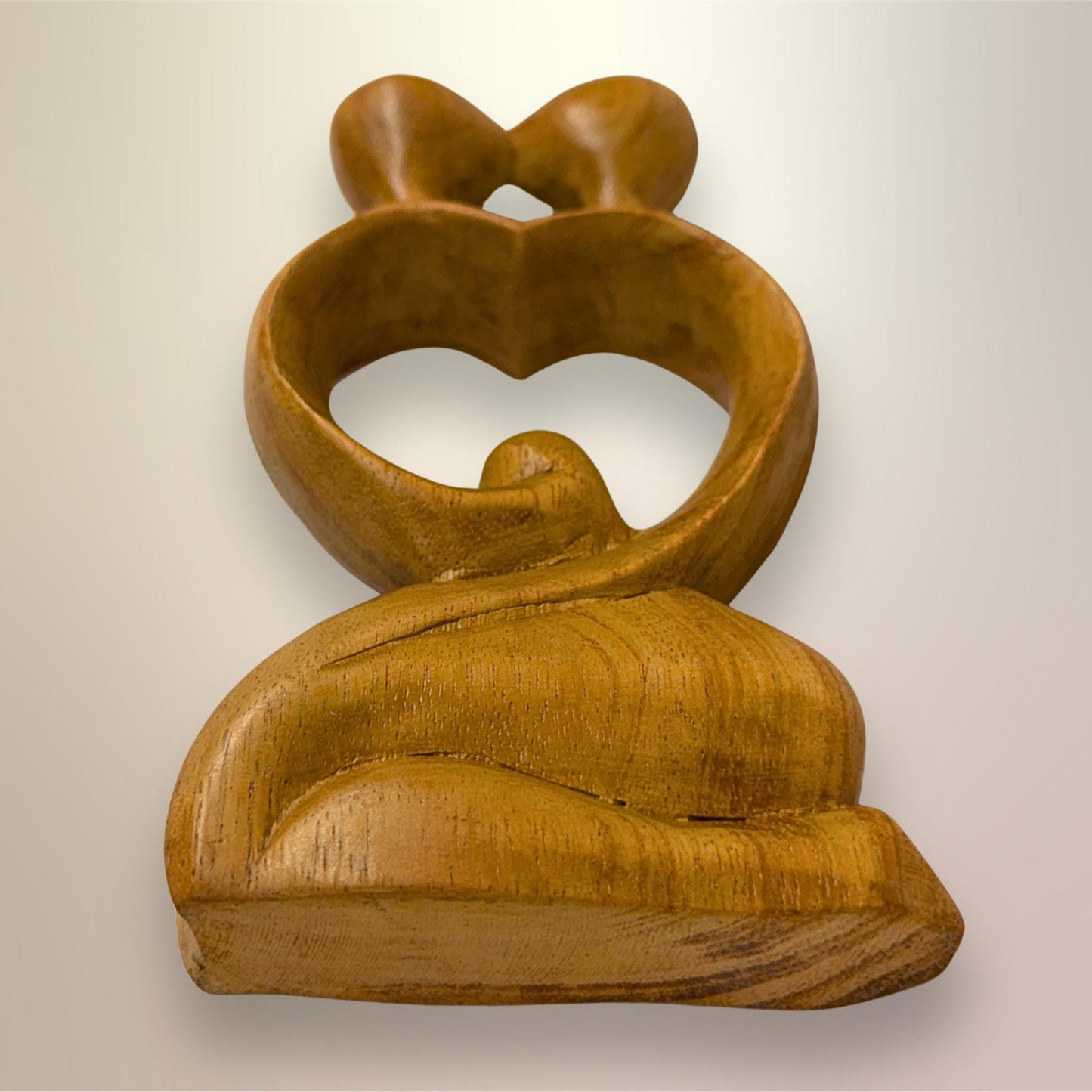 Balinese Abstract Heart Loving Couple Sculpture - Hand Carved Wood Statue Bali art
