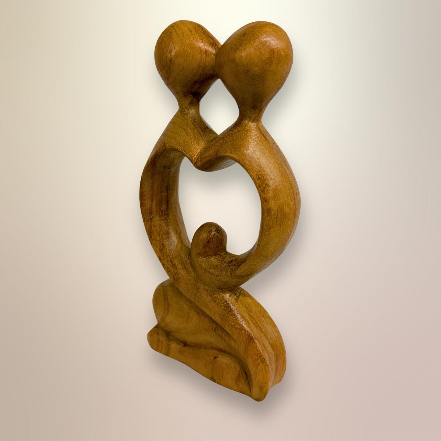 Balinese Abstract Heart Loving Couple Sculpture - Hand Carved Wood Statue Bali art