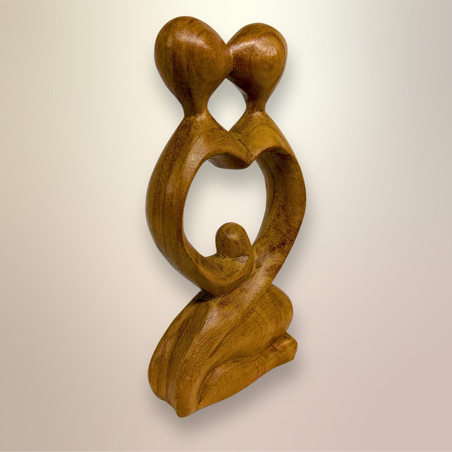 Balinese Abstract Heart Loving Couple Sculpture - Hand Carved Wood Statue Bali art