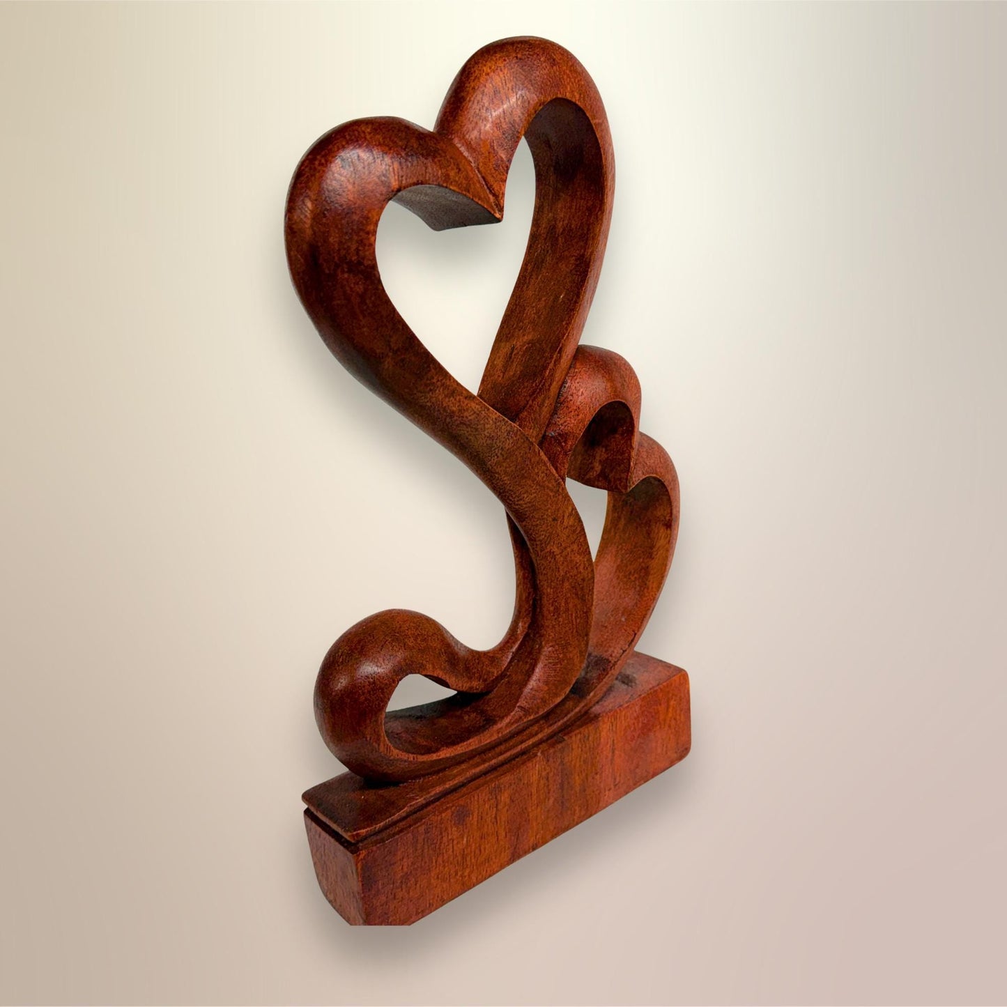 Balinese Abstract Twin Heart Sculpture - Hand Carved Wood Statue Bali art