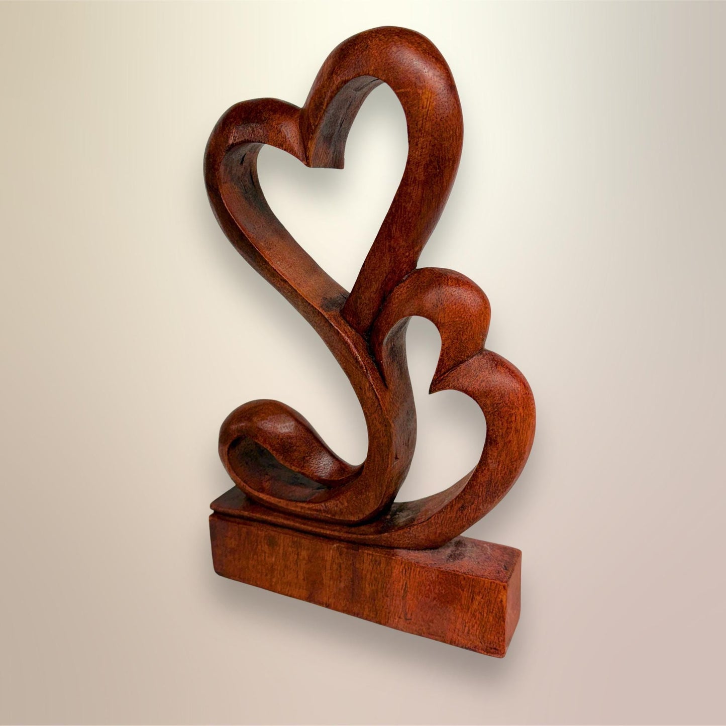 Balinese Abstract Twin Heart Sculpture - Hand Carved Wood Statue Bali art