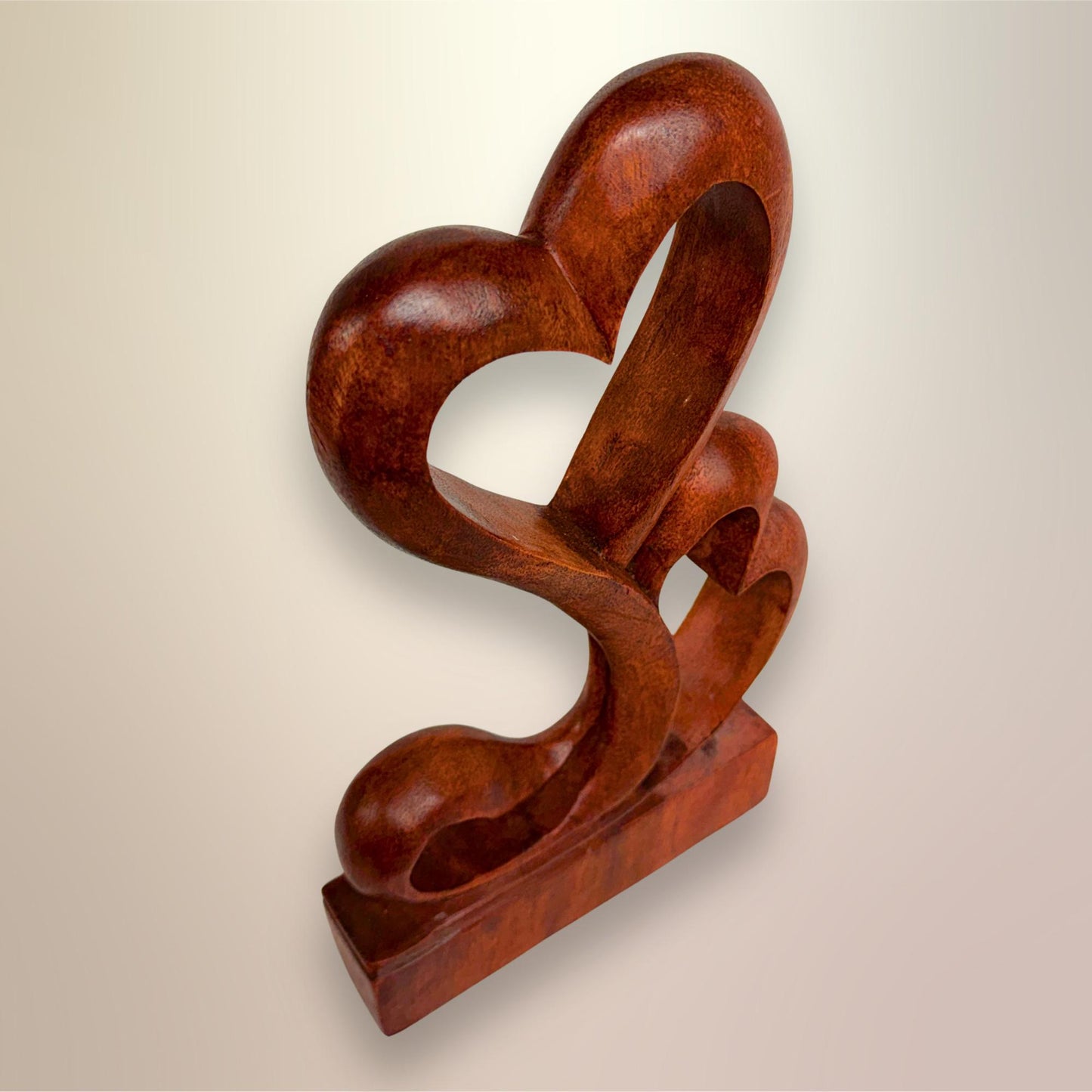 Balinese Abstract Twin Heart Sculpture - Hand Carved Wood Statue Bali art