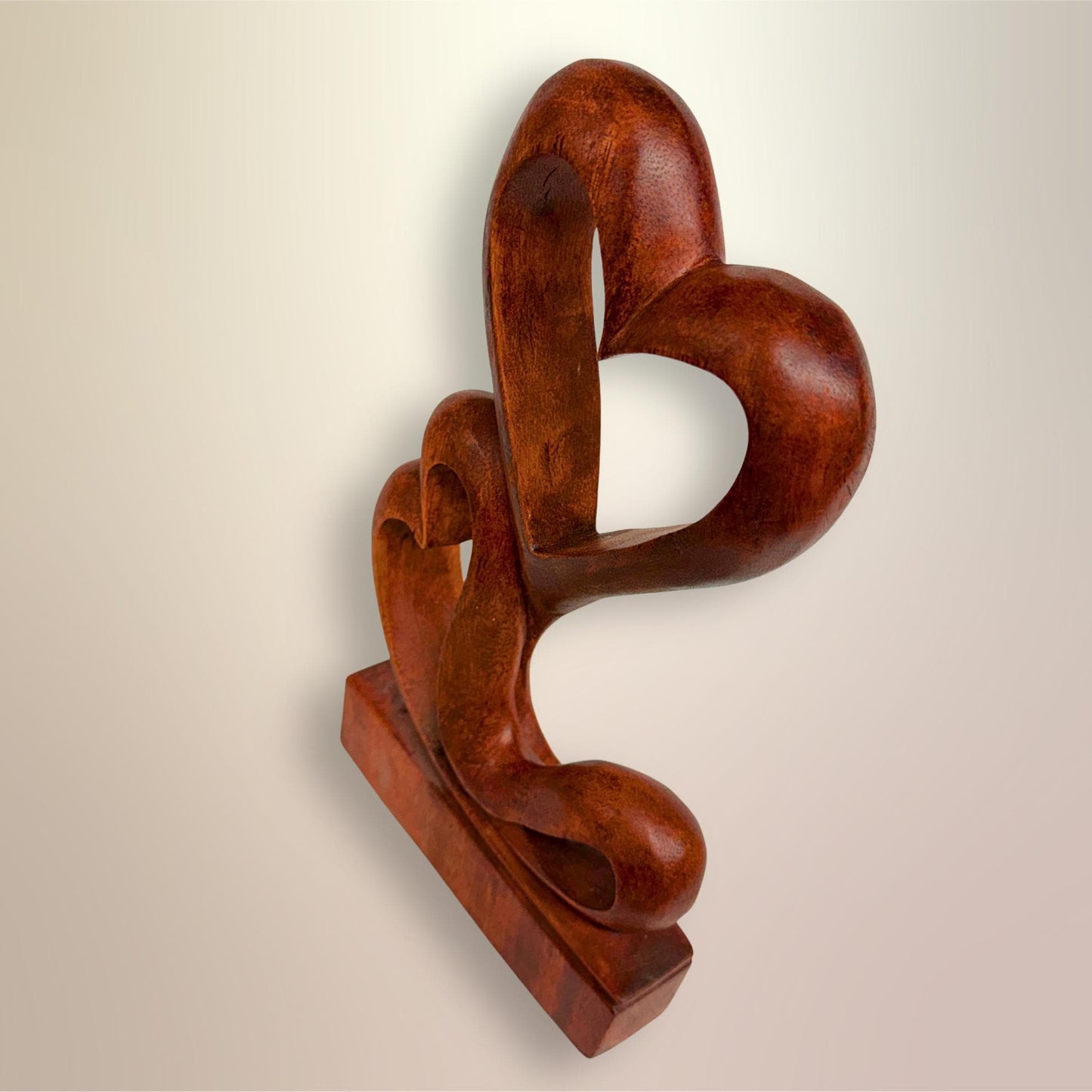 Balinese Abstract Twin Heart Sculpture - Hand Carved Wood Statue Bali art