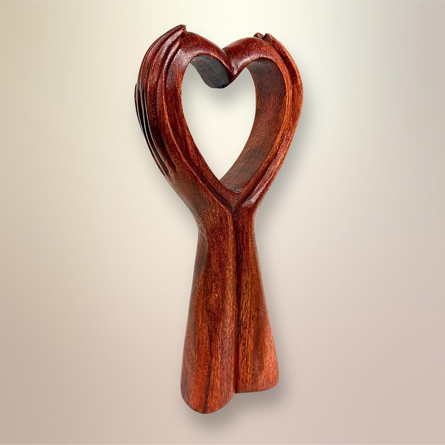 Balinese Abstract Heart in Hands Sculpture - Hand Carved Wood Statue Bali art