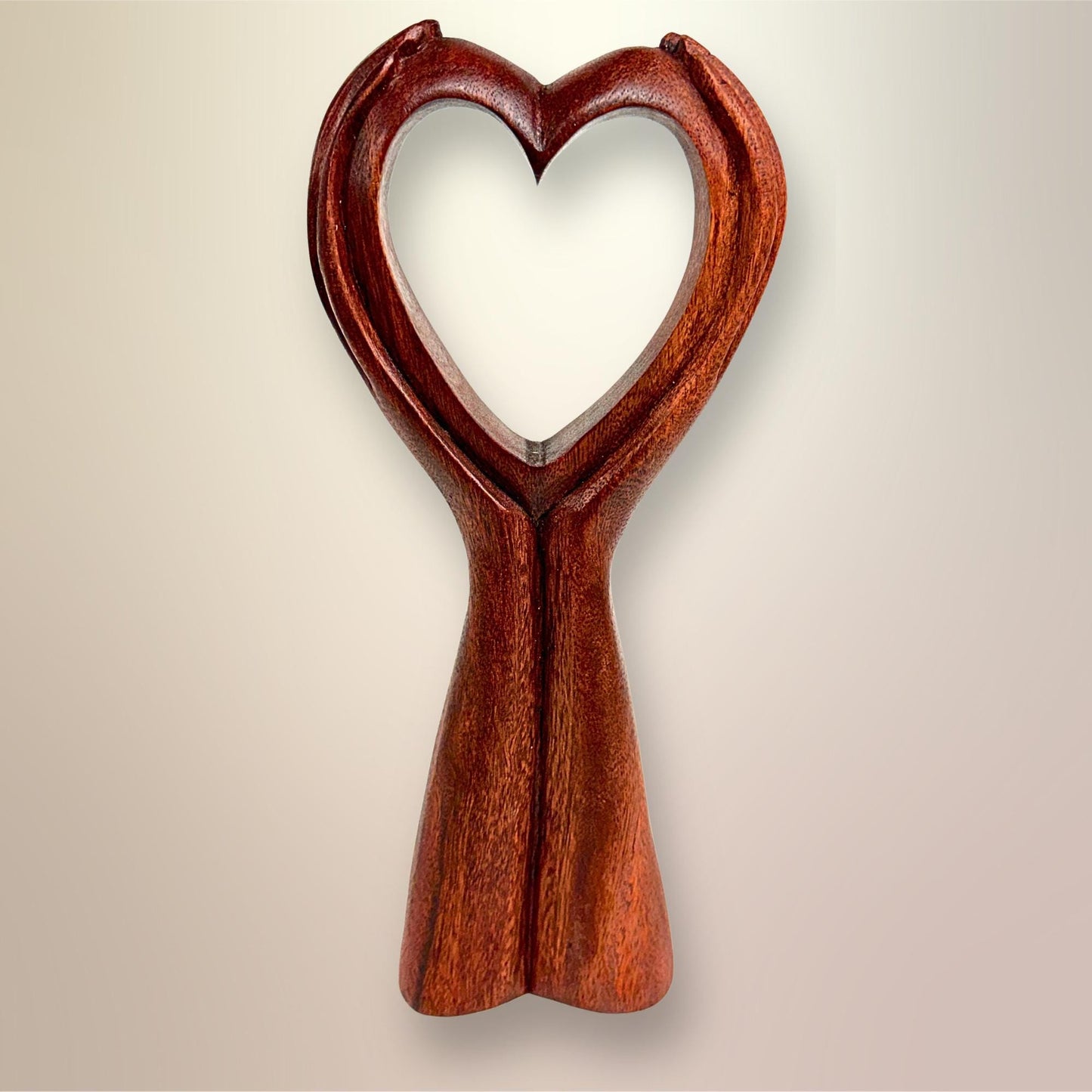 Balinese Abstract Heart in Hands Sculpture - Hand Carved Wood Statue Bali art