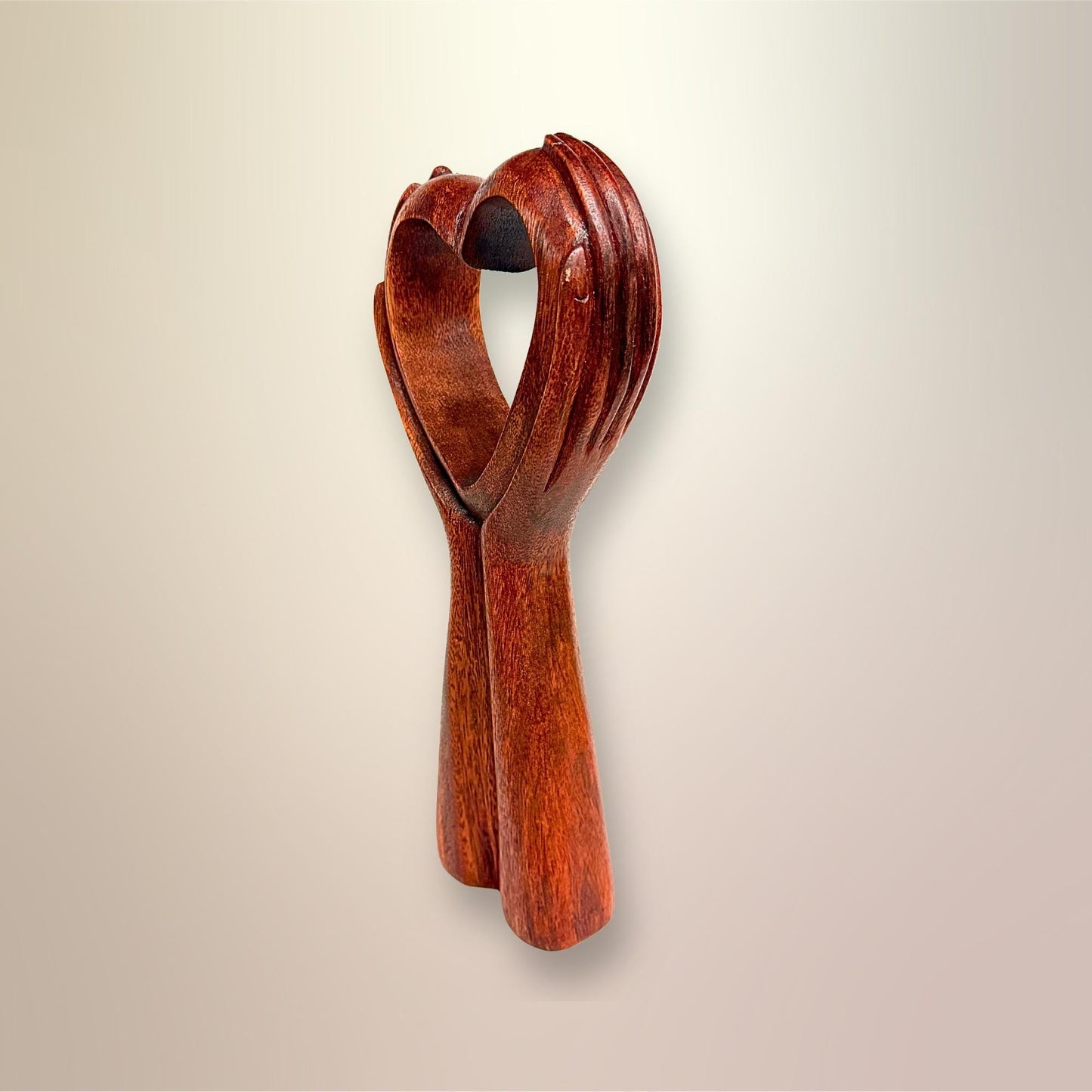 Balinese Abstract Heart in Hands Sculpture - Hand Carved Wood Statue Bali art