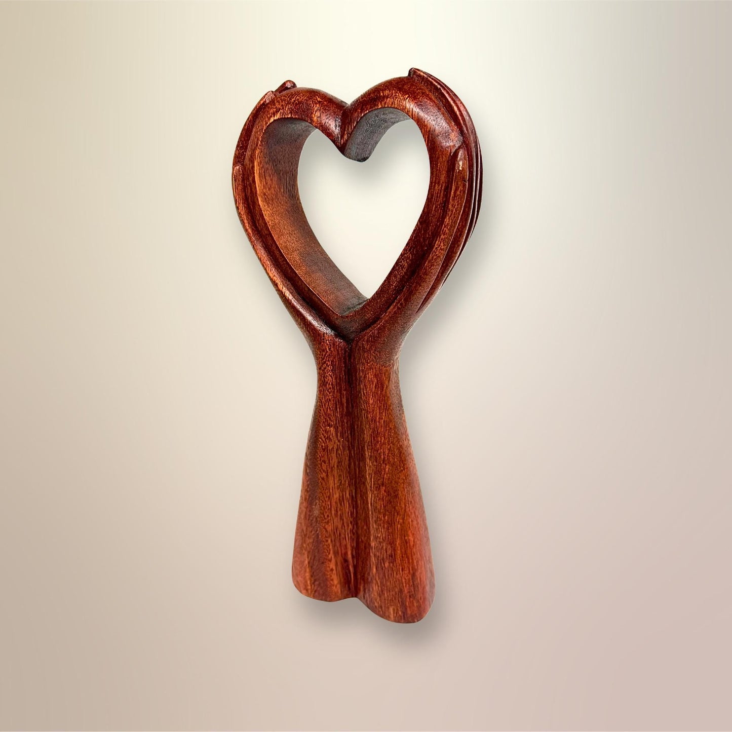 Balinese Abstract Heart in Hands Sculpture - Hand Carved Wood Statue Bali art