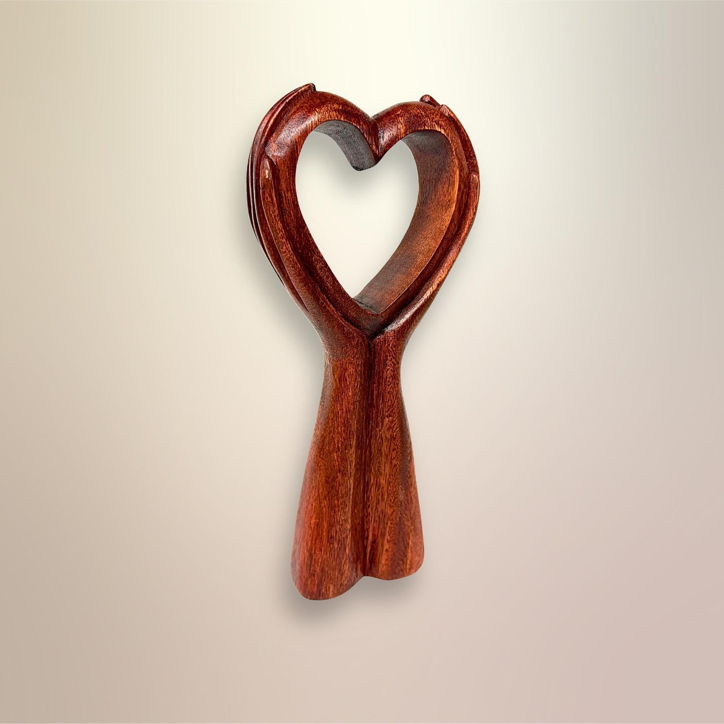 Balinese Abstract Heart in Hands Sculpture - Hand Carved Wood Statue Bali art