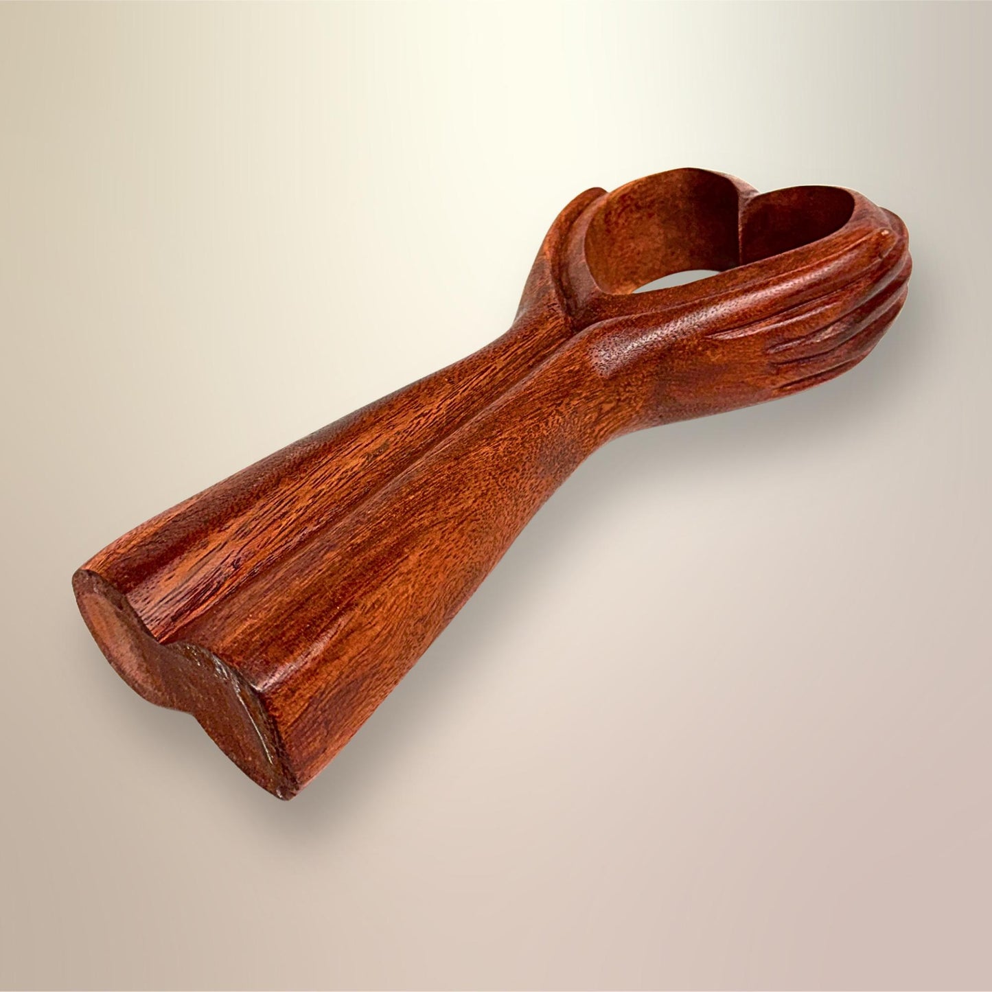 Balinese Abstract Heart in Hands Sculpture - Hand Carved Wood Statue Bali art