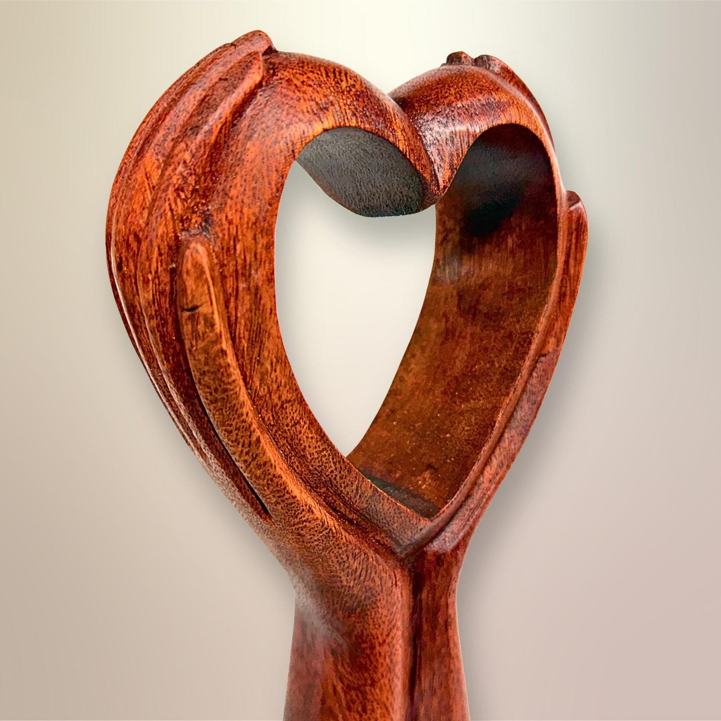 Balinese Abstract Heart in Hands Sculpture - Hand Carved Wood Statue Bali art