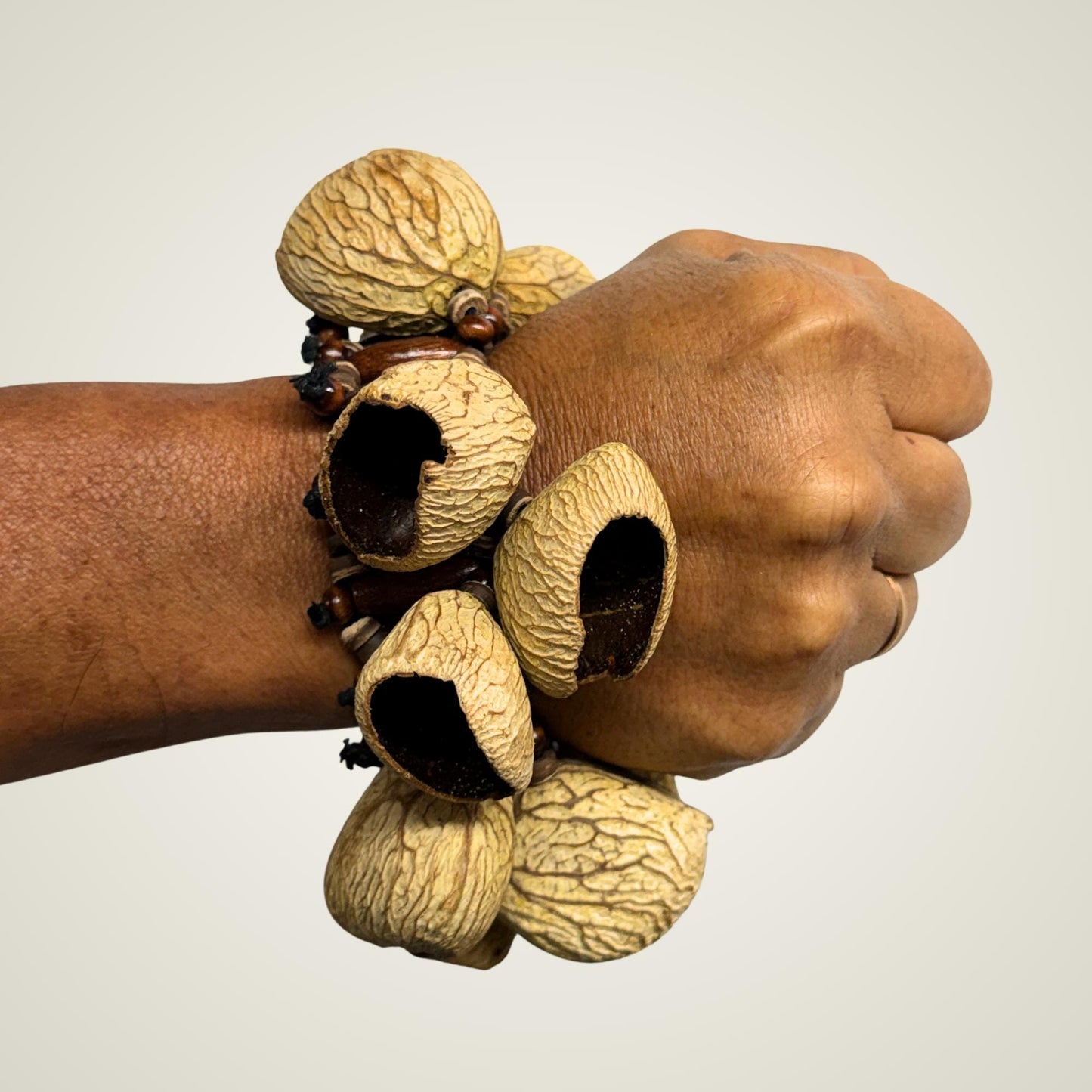 Pangi Nut Percussion Bracelet Rattle,  Natural Keluwak Seed Shaker - Sound Healing Bell