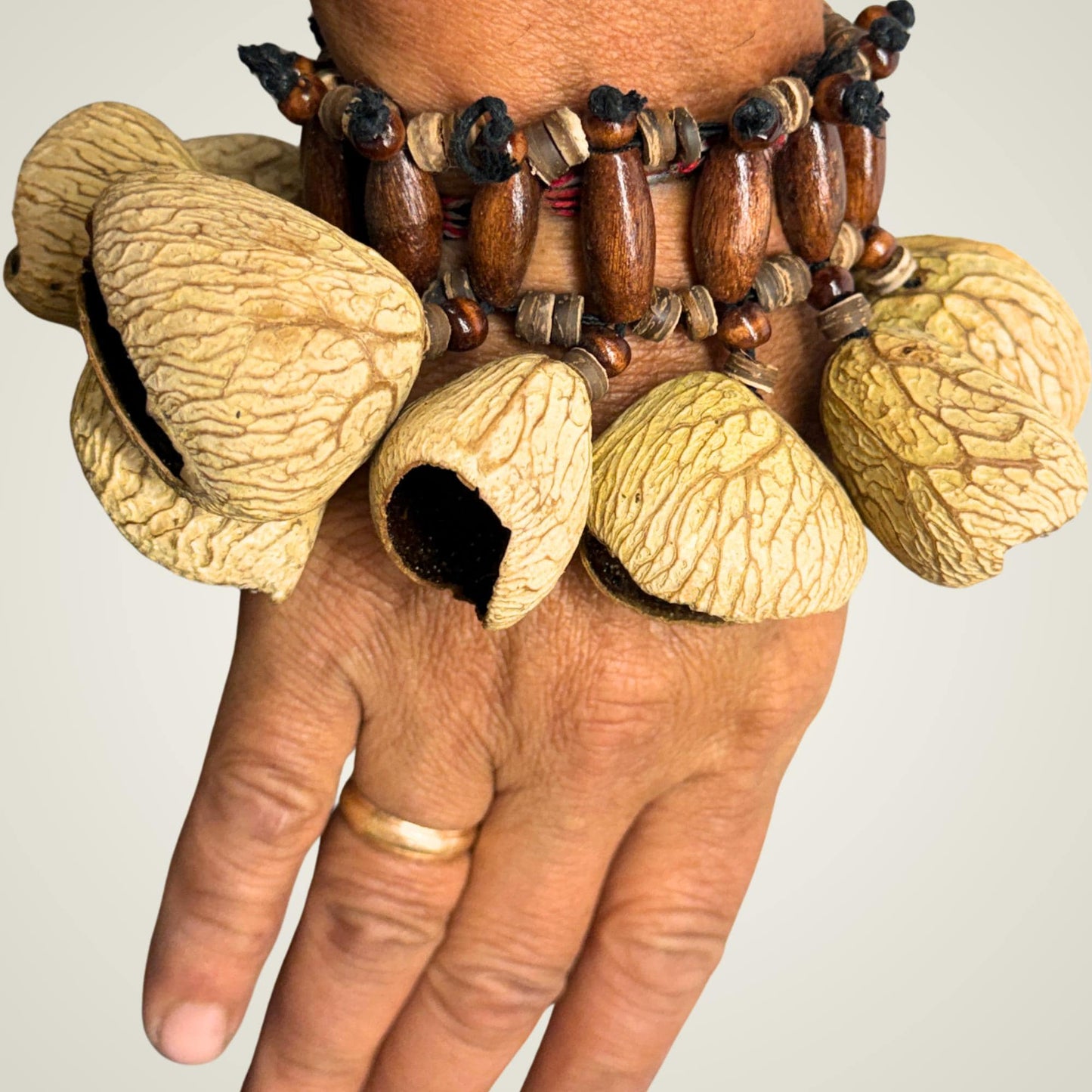 Pangi Nut Percussion Bracelet Rattle,  Natural Keluwak Seed Shaker - Sound Healing Bell