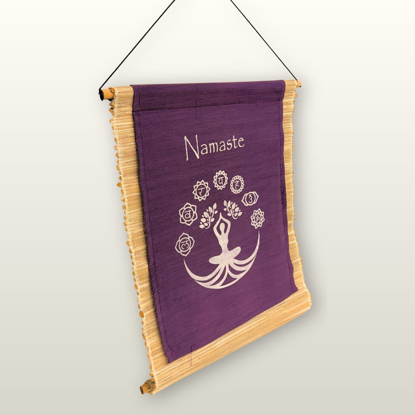 Purple Namaste Cakra Banner: Hand-Woven Abaca Fiber Affirmation Wall Art