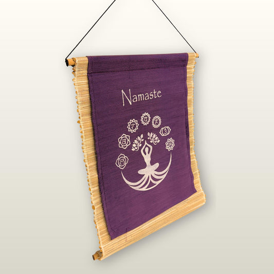 Purple Namaste Cakra Banner: Hand-Woven Abaca Fiber Affirmation Wall Art - Acadia World Traders