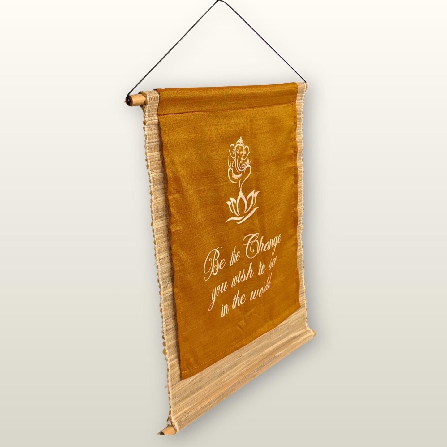 Orange Ganesha Transformation Inspirational Banner: Hand-Woven Abaca Fiber Affirmation Wall Art