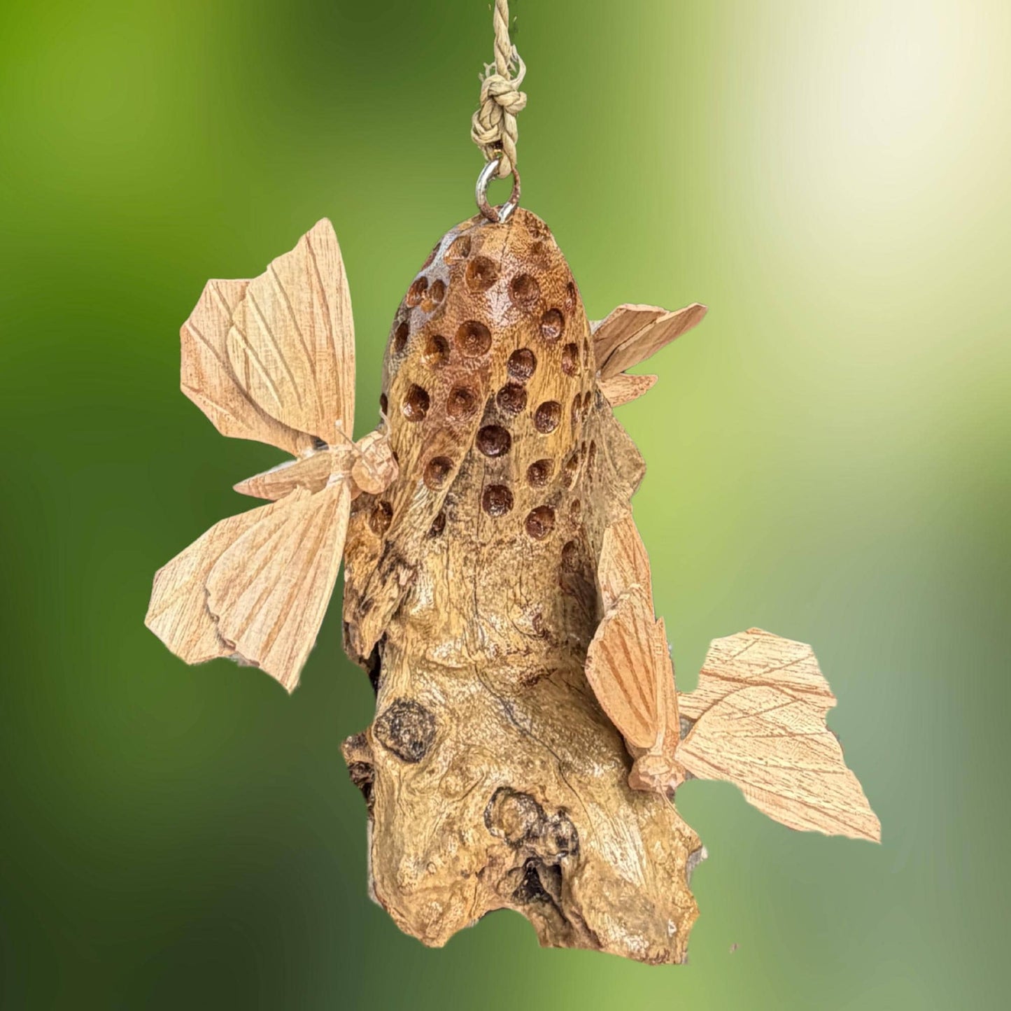 Butterfly Hand Carved Hanging Mobile - Balinese Parasite Mushroom Wood Carving