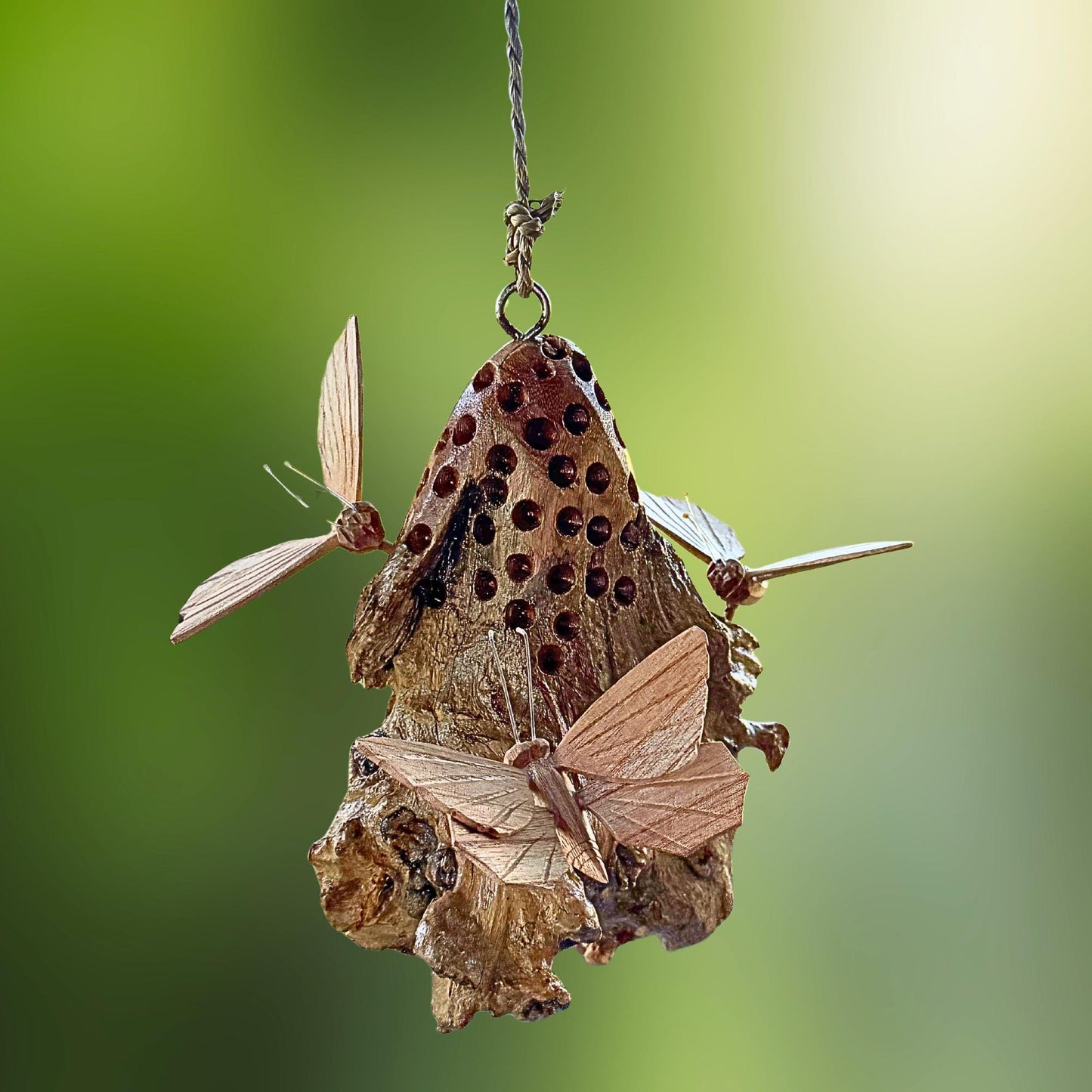 Butterfly Hand Carved Hanging Mobile - Balinese Parasite Mushroom Wood Carving
