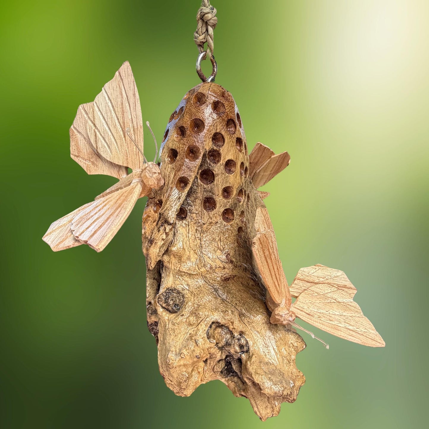 Butterfly Hand Carved Hanging Mobile - Balinese Parasite Mushroom Wood Carving