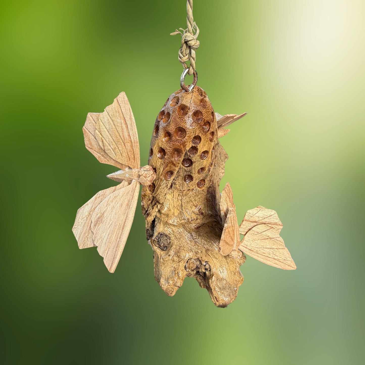Butterfly Hand Carved Hanging Mobile - Balinese Parasite Mushroom Wood Carving