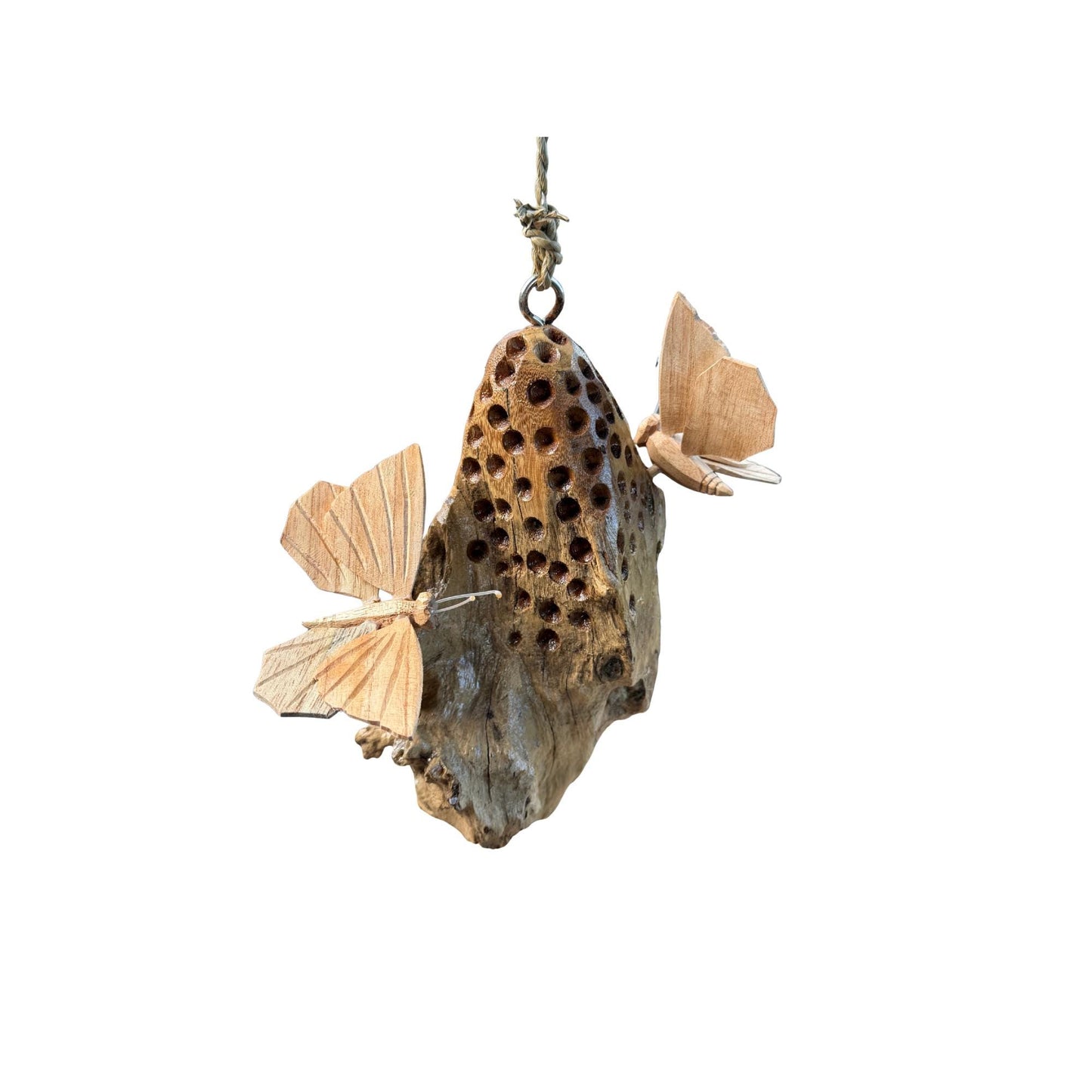 Butterfly Hand Carved Hanging Mobile - Balinese Parasite Mushroom Wood Carving
