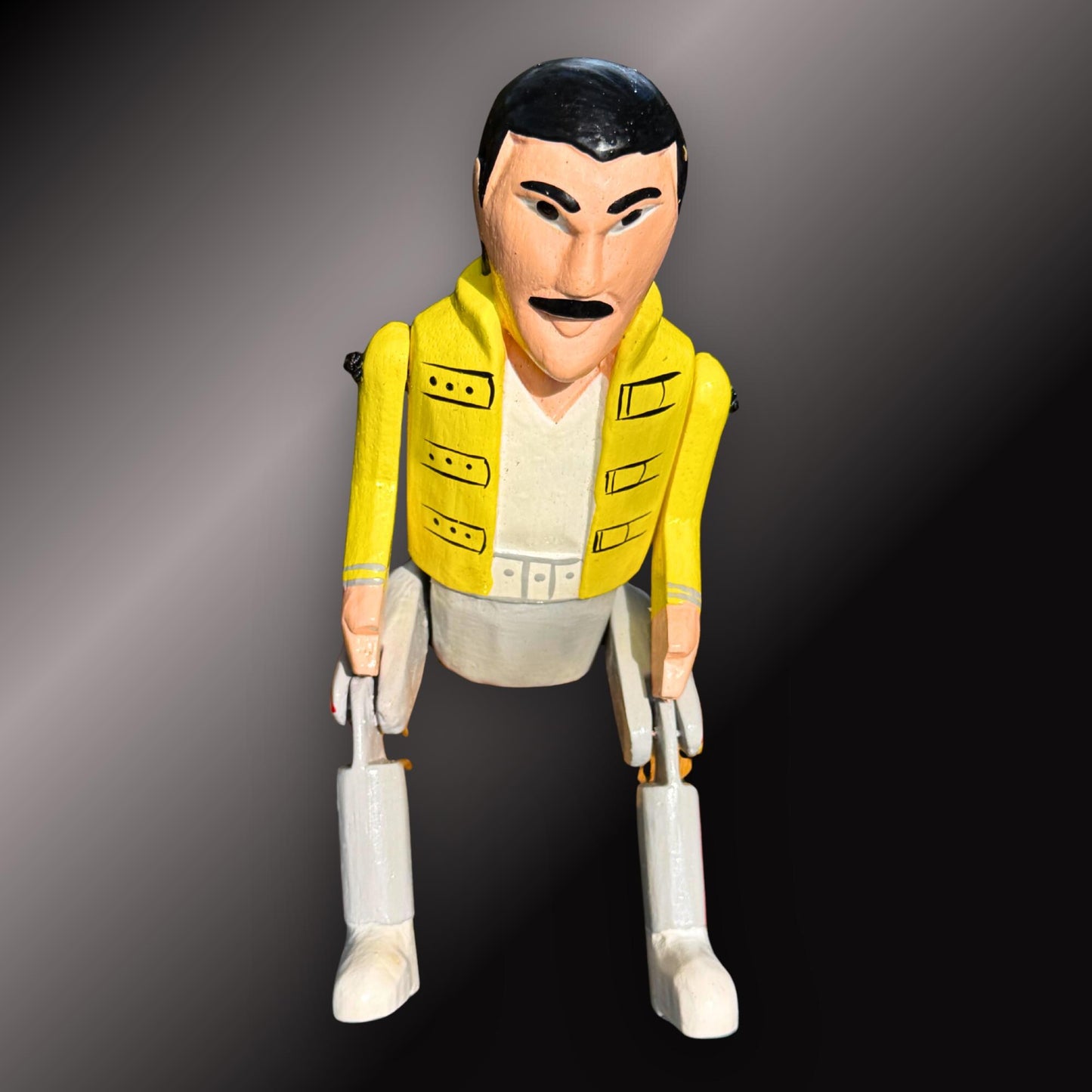 Freddie Mercury  Rock Star Shelf Sitter - Super Star Puppet Hand Painted Carved Wood