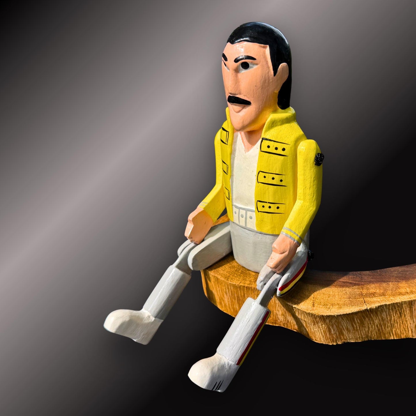 Freddie Mercury  Rock Star Shelf Sitter - Super Star Puppet Hand Painted Carved Wood