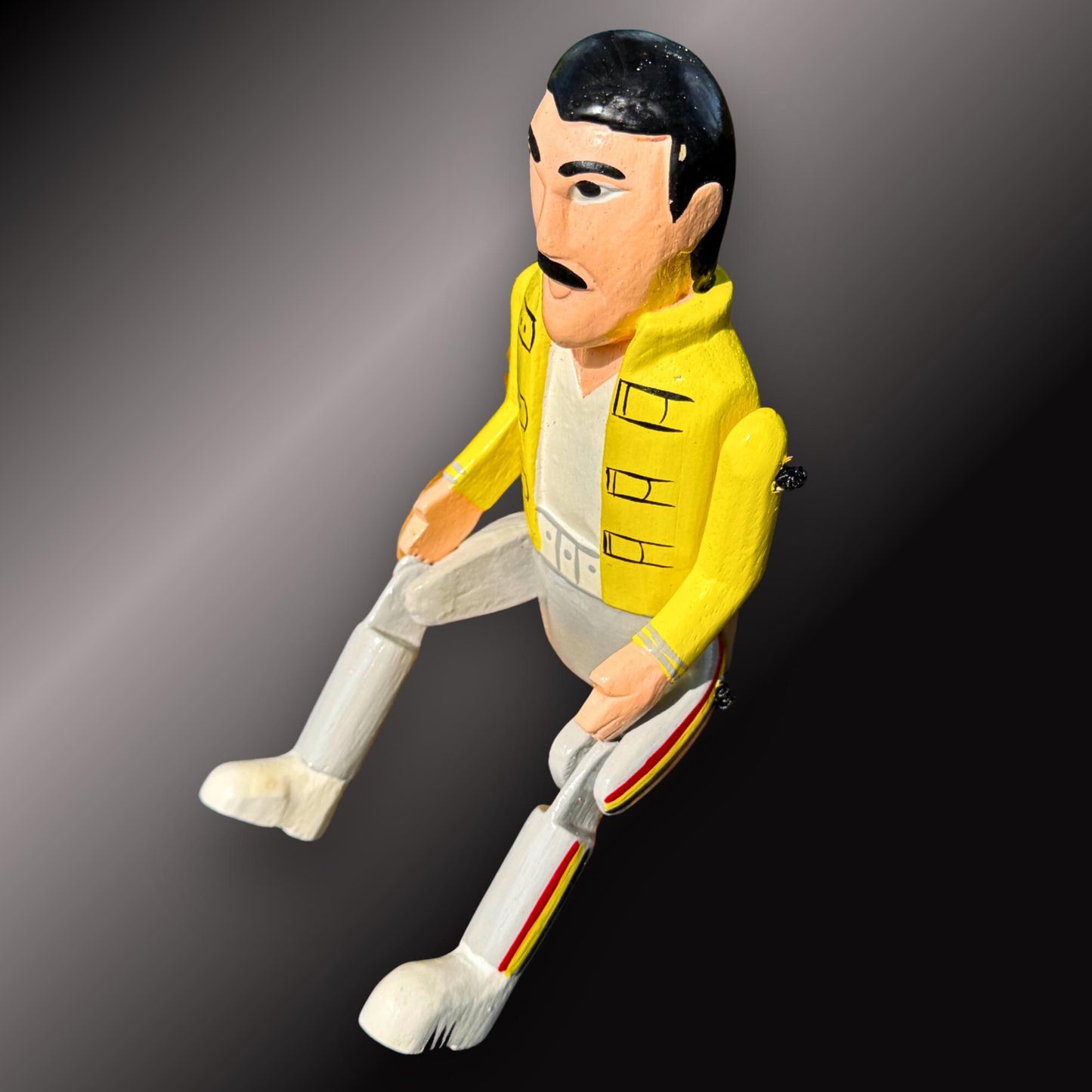 Freddie Mercury  Rock Star Shelf Sitter - Super Star Puppet Hand Painted Carved Wood
