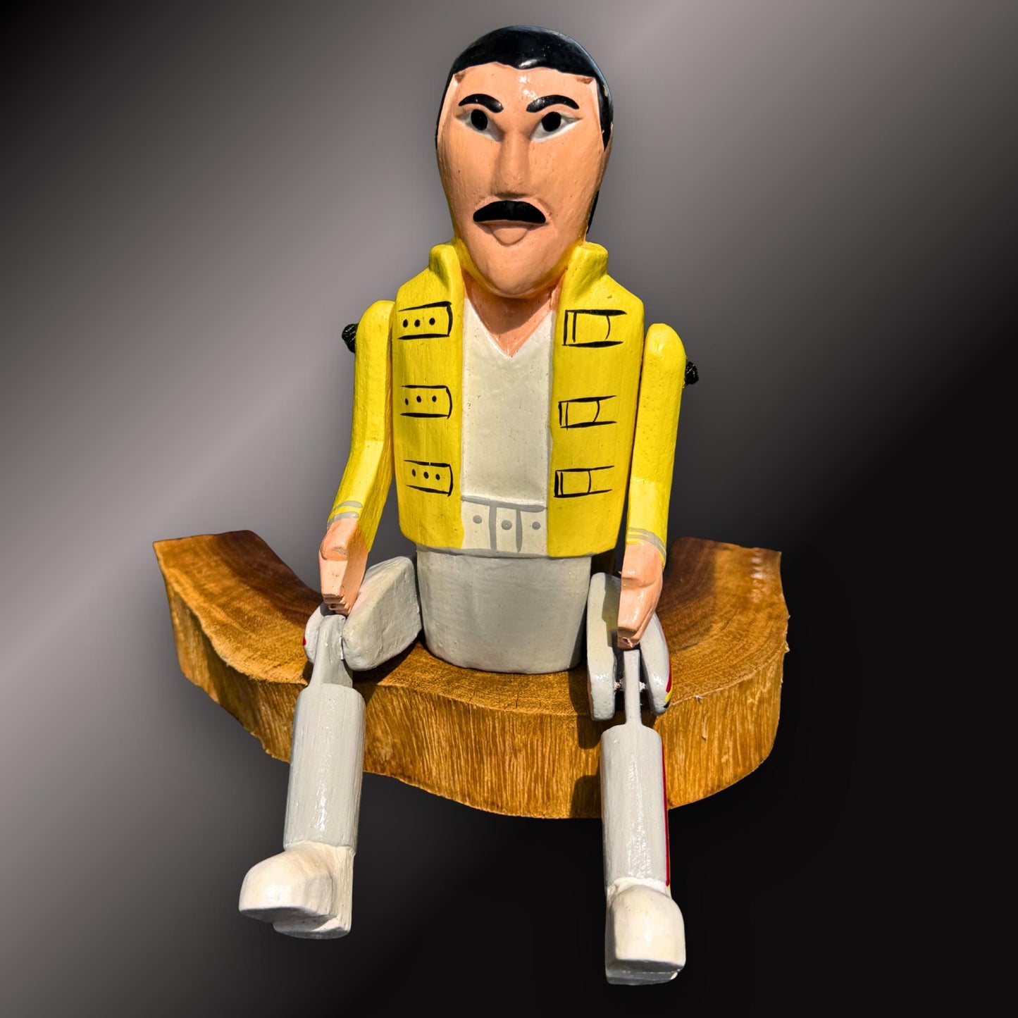 Freddie Mercury  Rock Star Shelf Sitter - Super Star Puppet Hand Painted Carved Wood