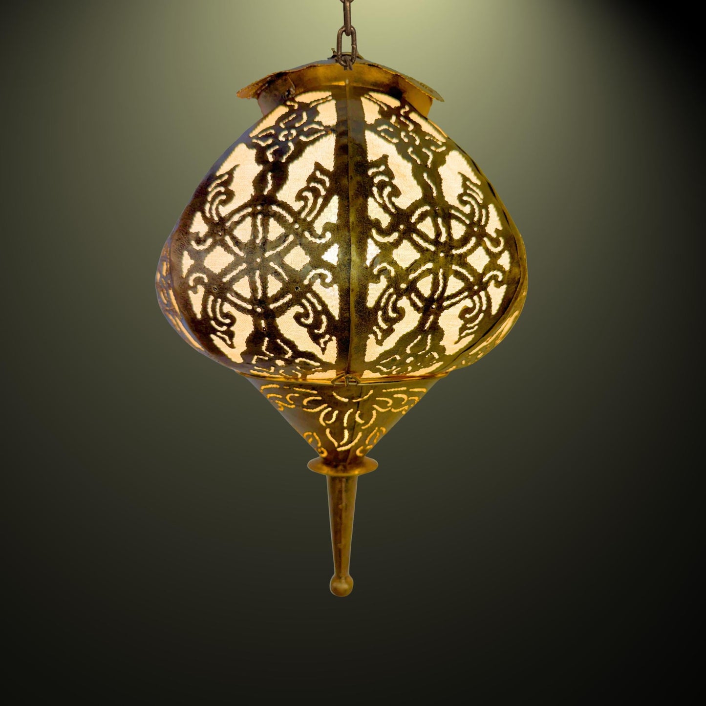 Bohemian Lotus  Lamp,  Metal Moroccan Style Lantern, Burnished Gold