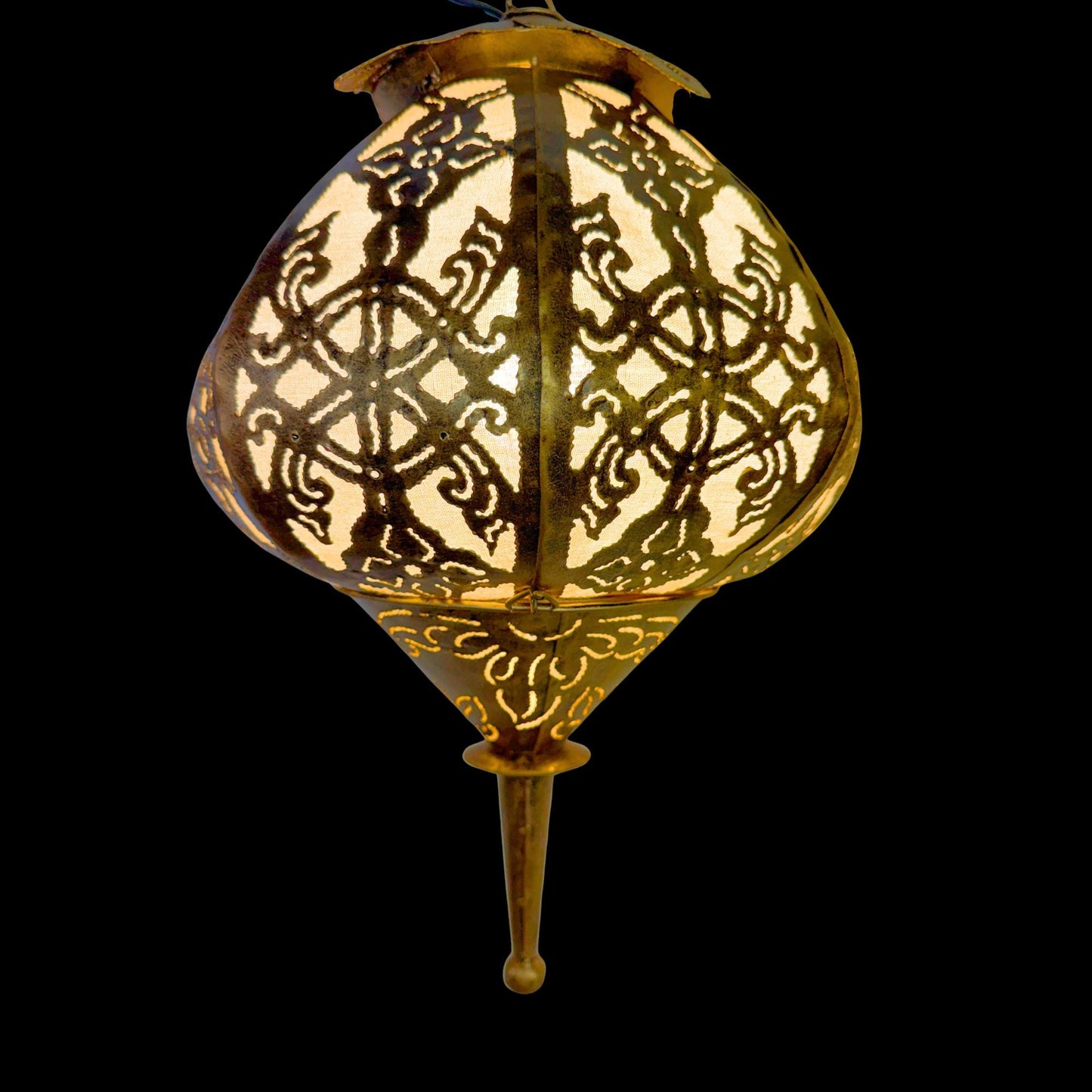 Bohemian Lotus  Lamp,  Metal Moroccan Style Lantern, Burnished Gold