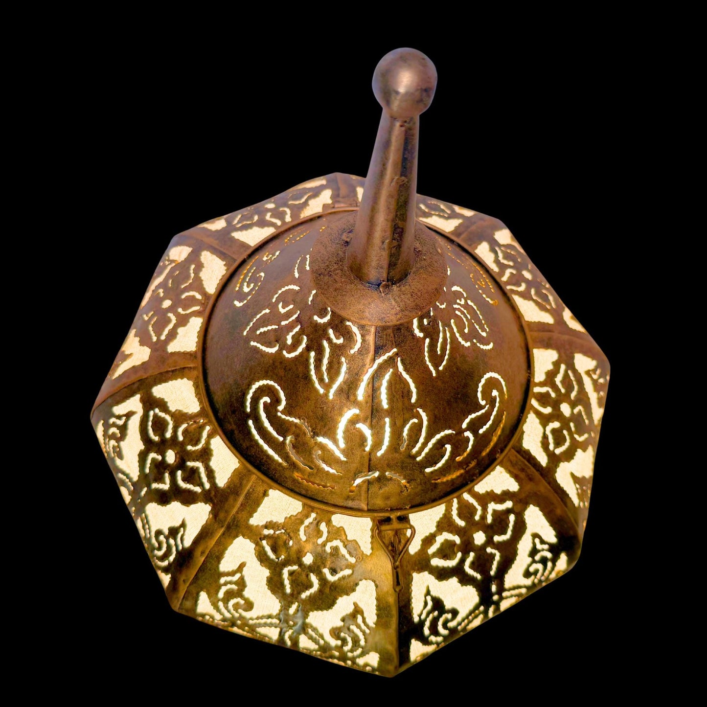 Bohemian Lotus  Lamp,  Metal Moroccan Style Lantern, Burnished Gold