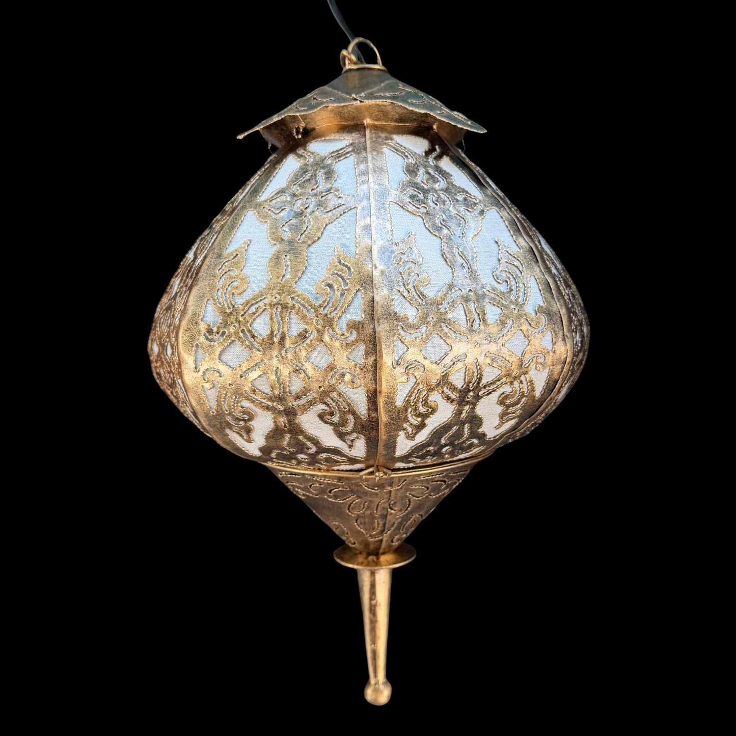 Bohemian Lotus  Lamp,  Metal Moroccan Style Lantern, Burnished Gold