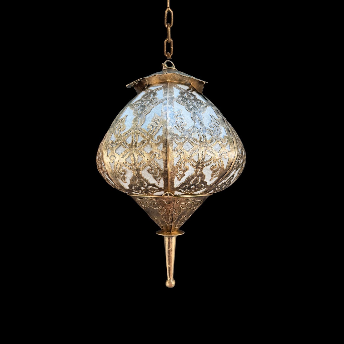 Bohemian Lotus  Lamp,  Metal Moroccan Style Lantern, Burnished Gold