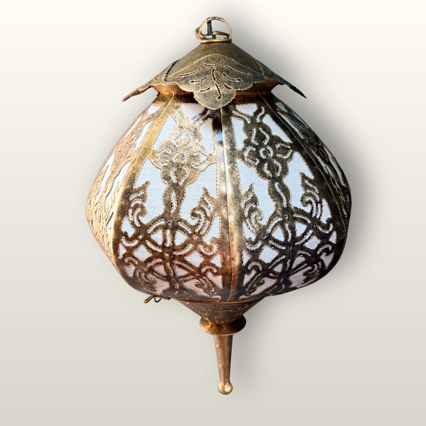 Bohemian Lotus  Lamp,  Metal Moroccan Style Lantern, Burnished Gold