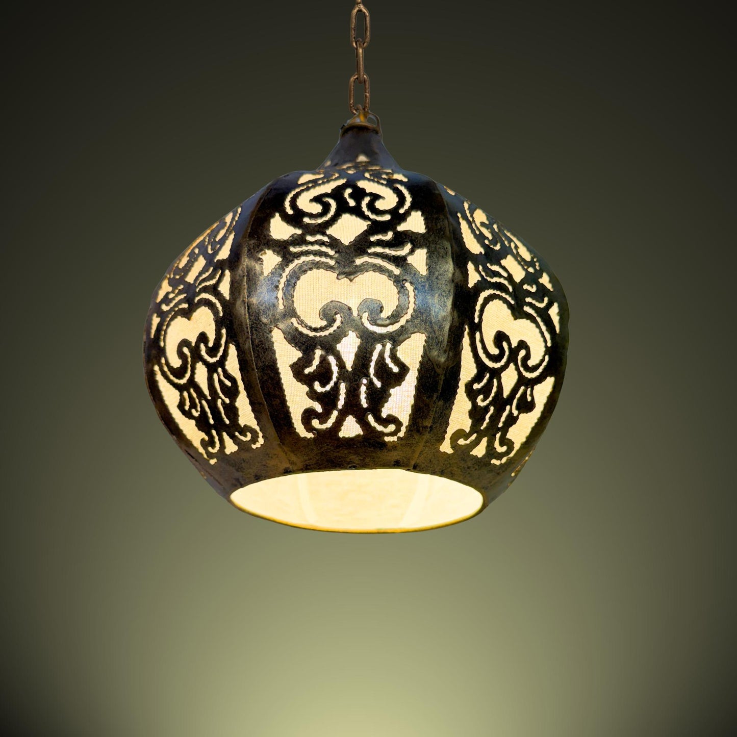 Bohemian Lotus Pendant  Lamp,  Hanging  Moroccan Style metal Lantern, Burnished Gold