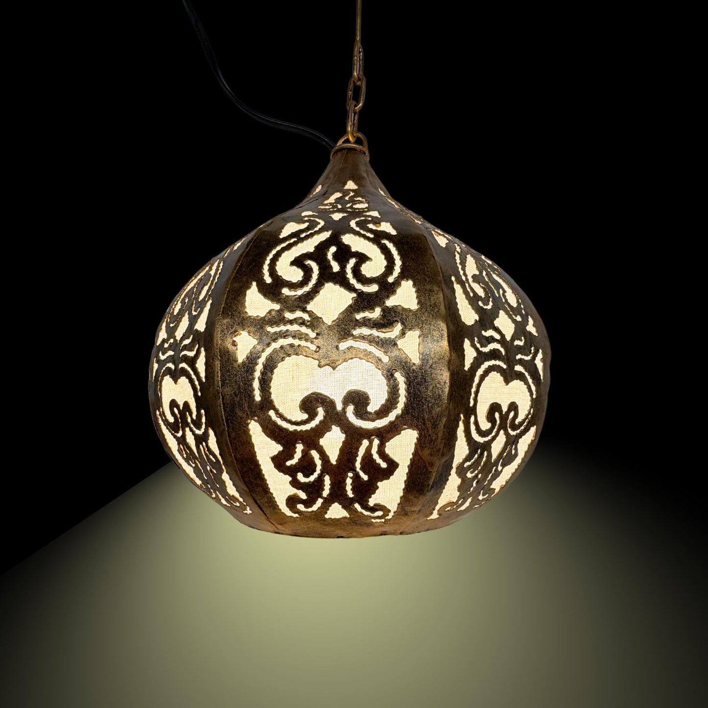 Bohemian Lotus Pendant  Lamp,  Hanging  Moroccan Style metal Lantern, Burnished Gold