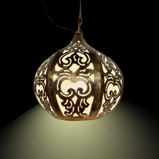 Bohemian Lotus Pendant  Lamp,  Hanging  Moroccan Style metal Lantern, Burnished Gold - Acadia World Traders