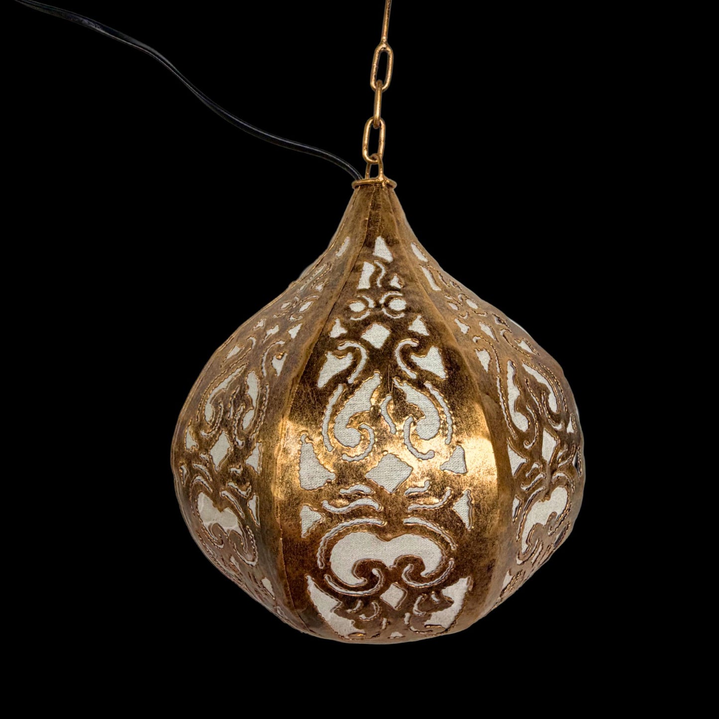 Bohemian Lotus Pendant  Lamp,  Hanging  Moroccan Style metal Lantern, Burnished Gold