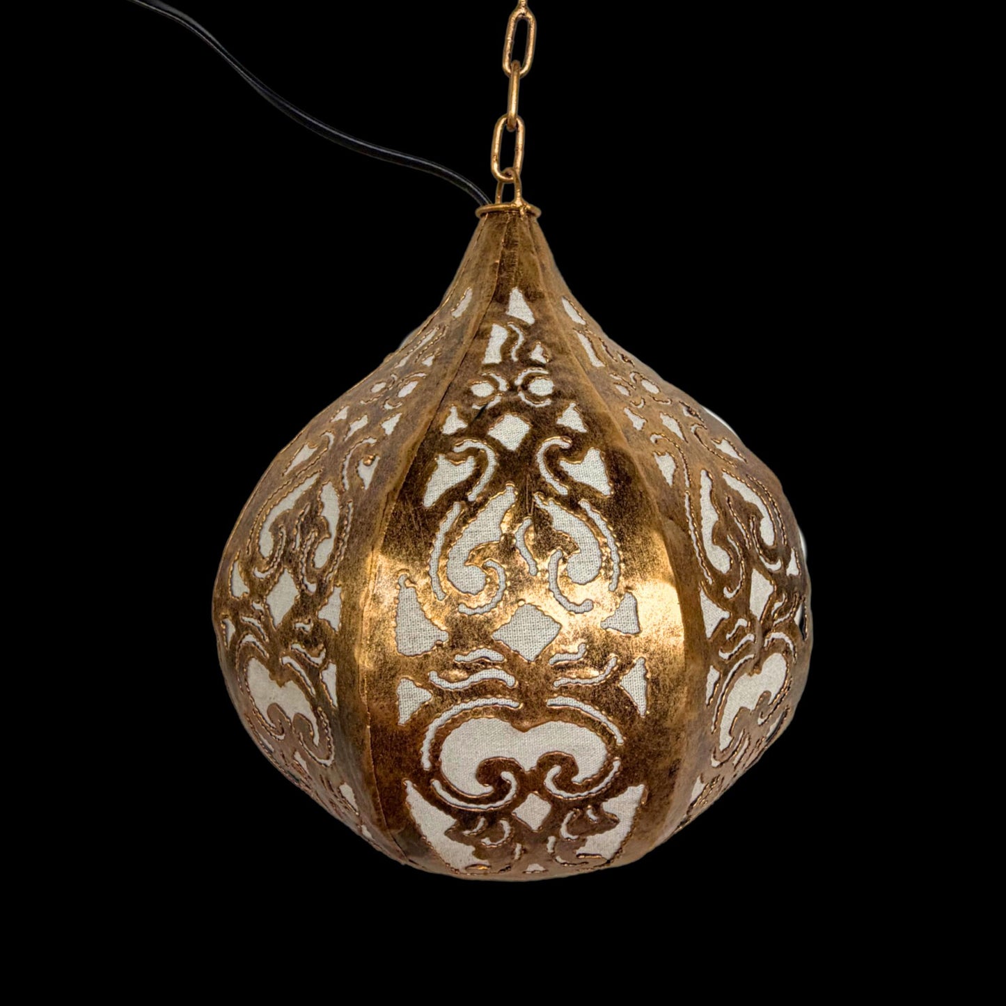 Bohemian Lotus Pendant  Lamp,  Hanging  Moroccan Style metal Lantern, Burnished Gold